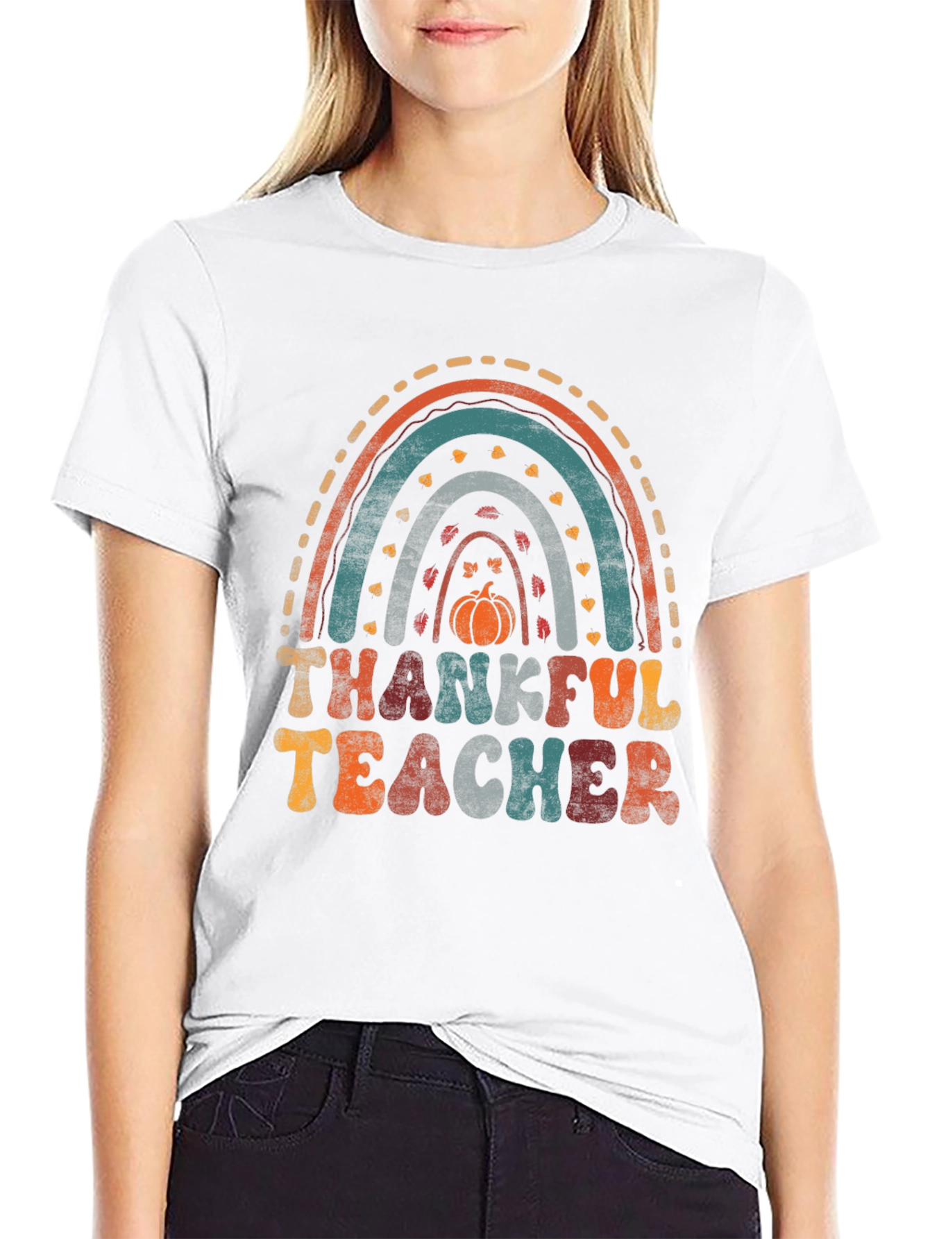 Black Thankful Teacher Rainbow T-Shirt view 9