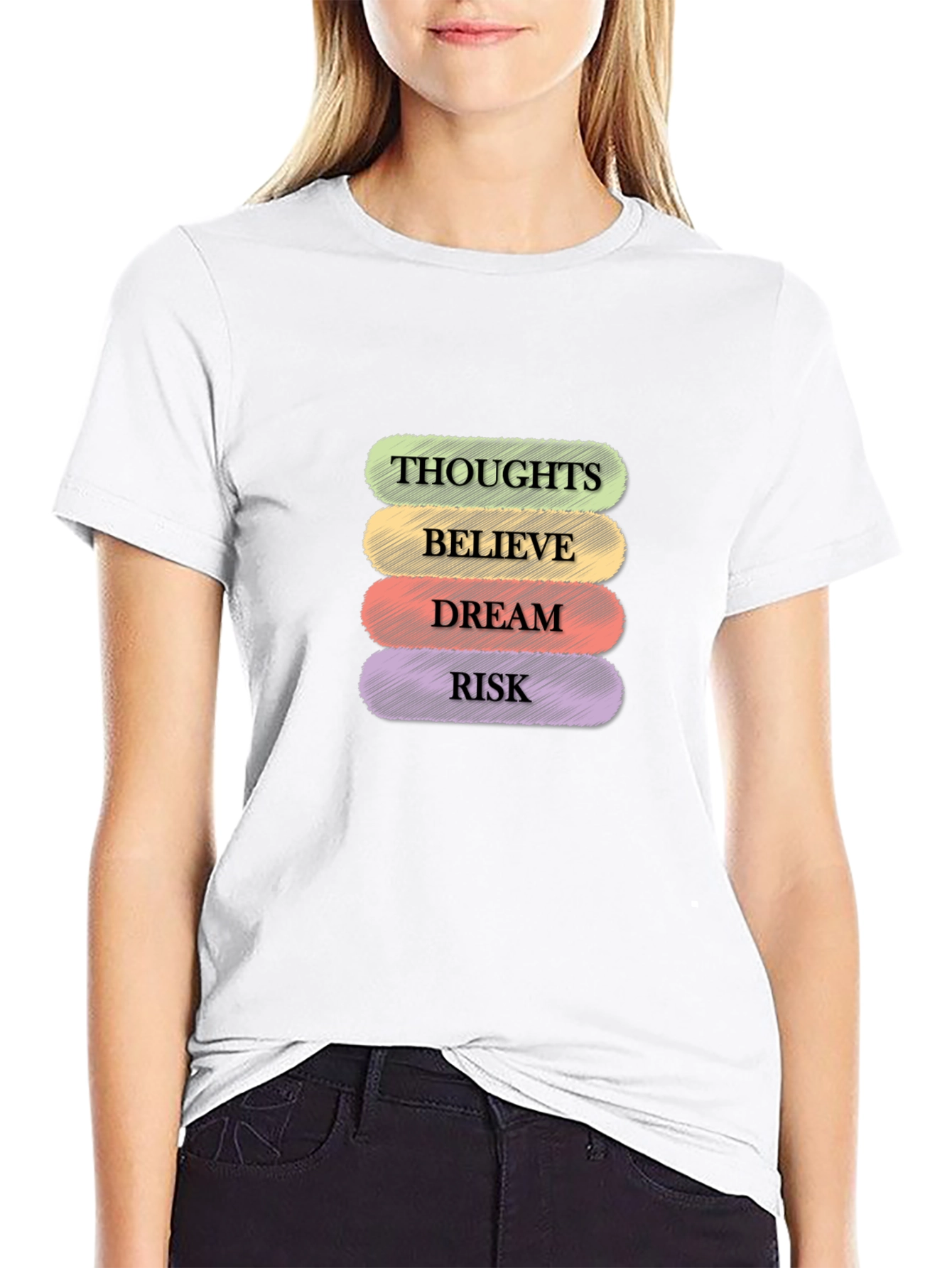 Black Thoughts, Believe, Dream, Risk Graphic Tee view 9