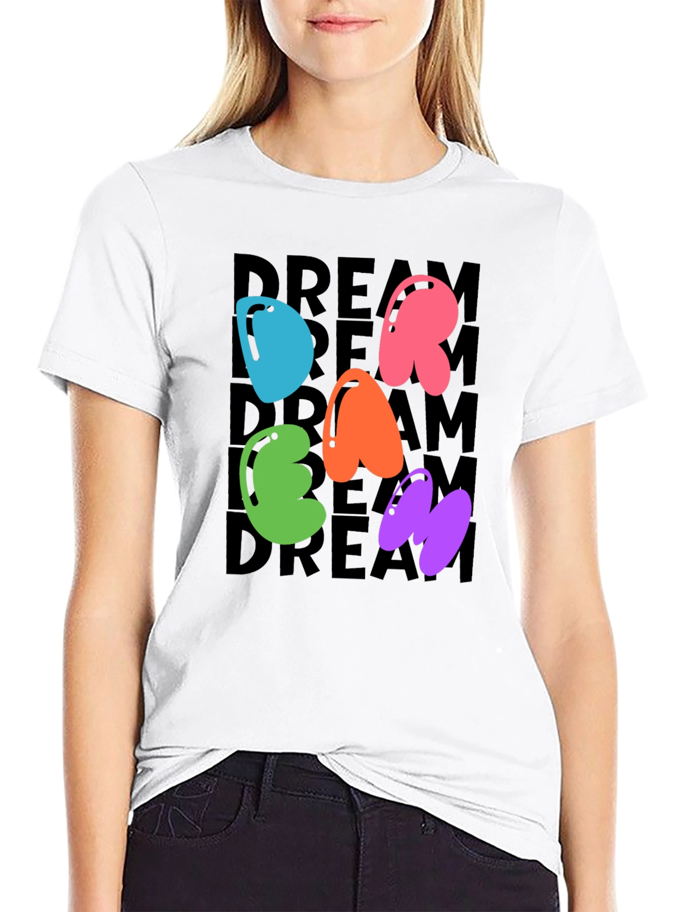 Black Dreamy Letter Graphic Crew Neck Tee view 9