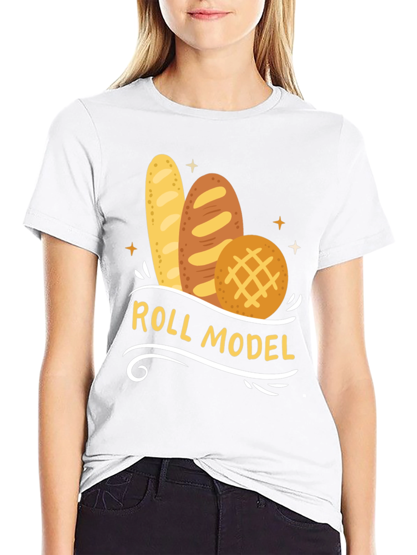 Black Roll Model Graphic T-Shirt - Funny Bread Pun Tee view 9