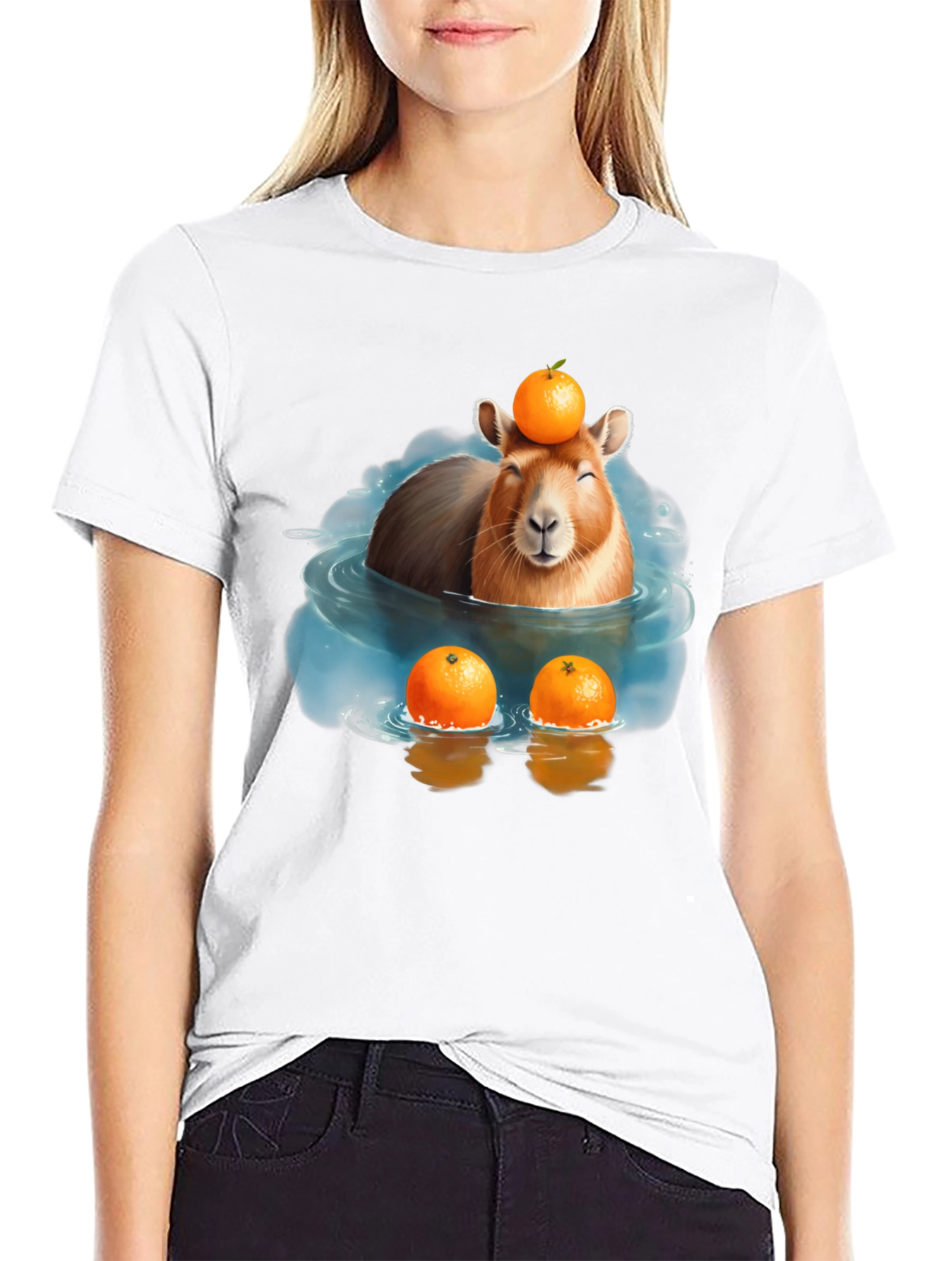 Black Capybara Orange T-Shirt view 9