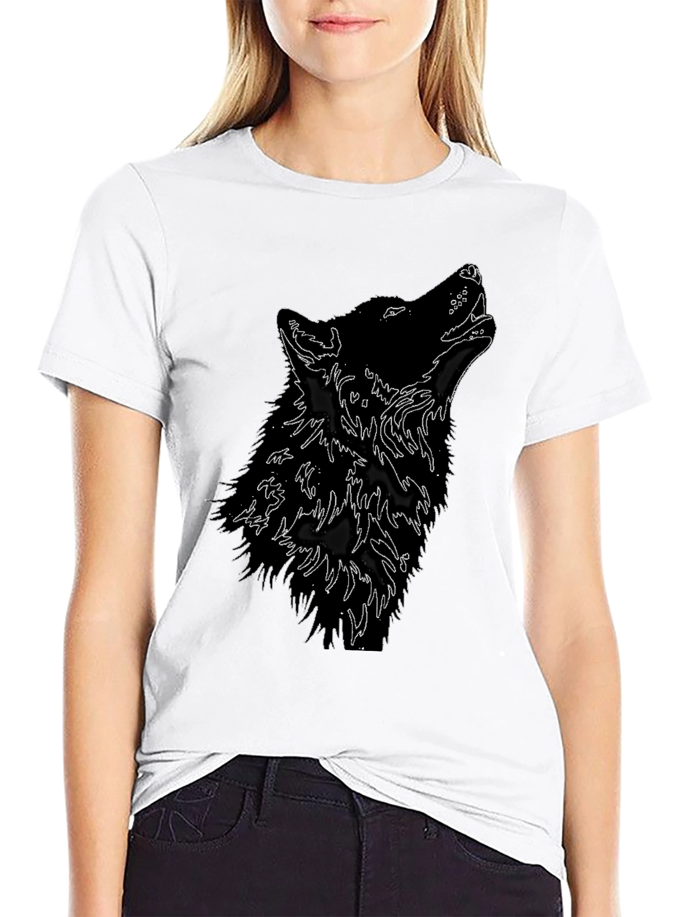 Black Black Wolf Howl T-Shirt - Graphic Tee view 9