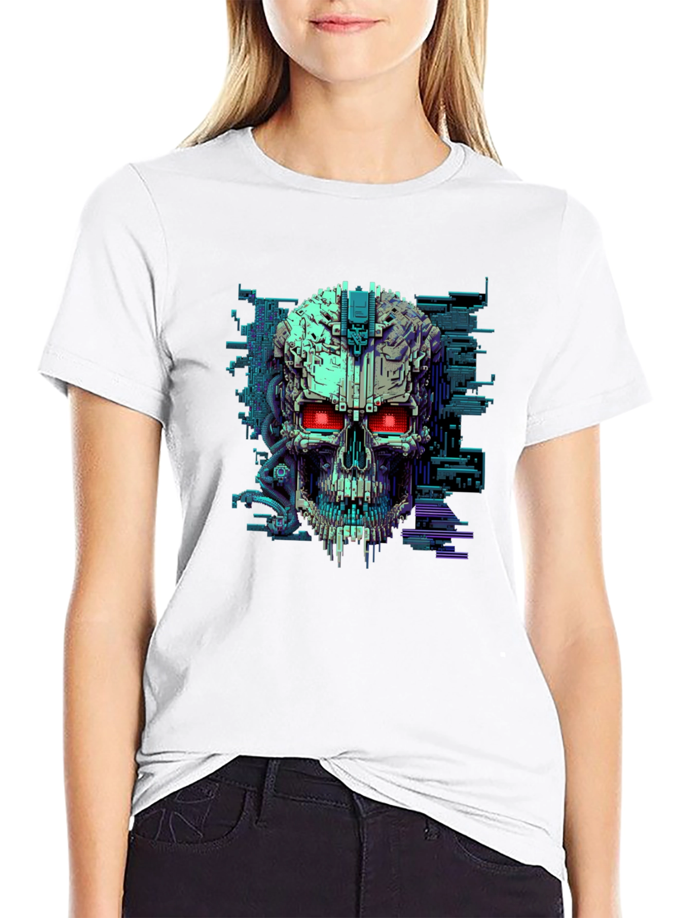 Black Cyber Skull T-Shirt - Futuristic Techwear view 9