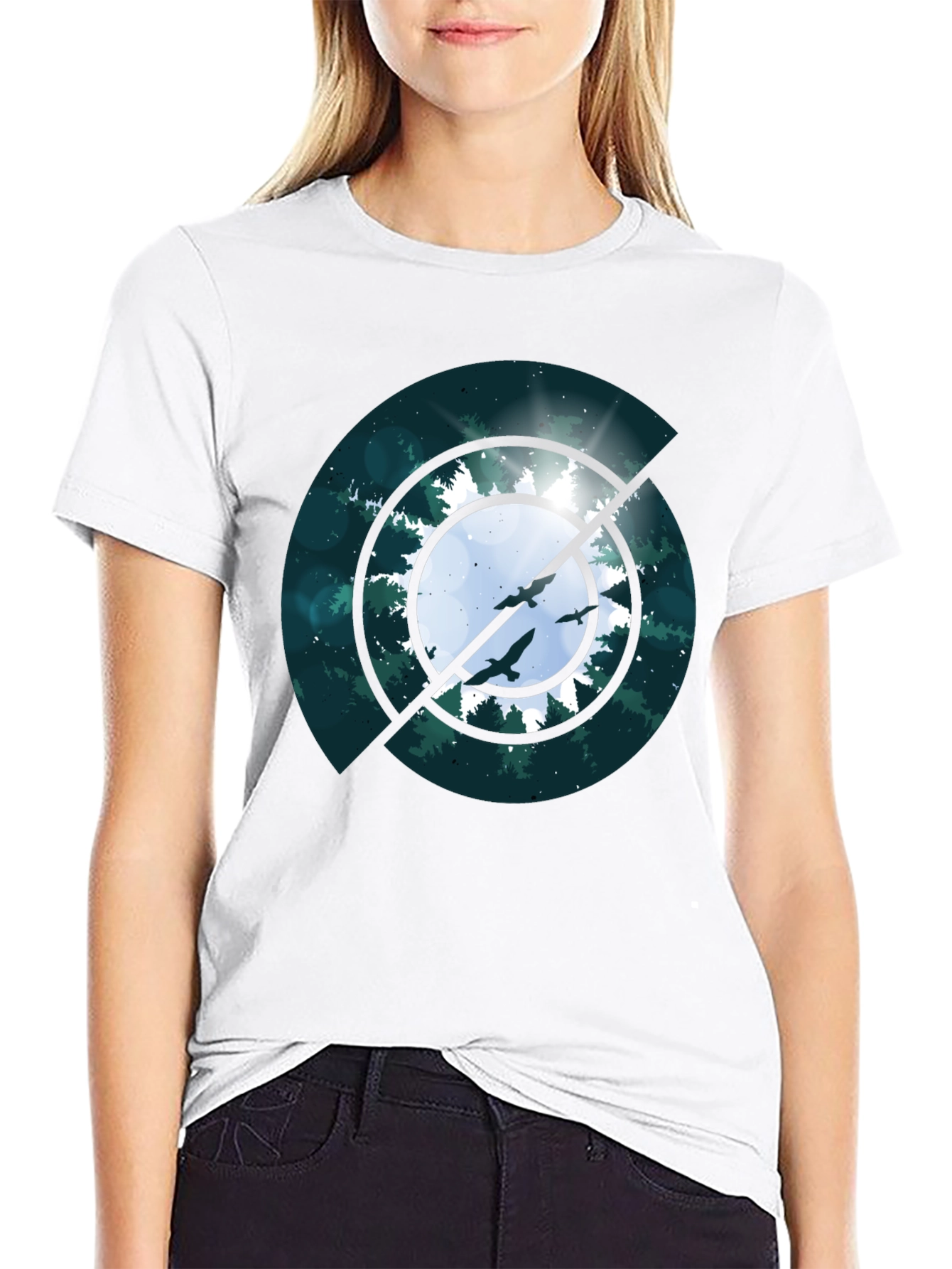 Black Nature Target T-Shirt - Forest Birds Tee view 9