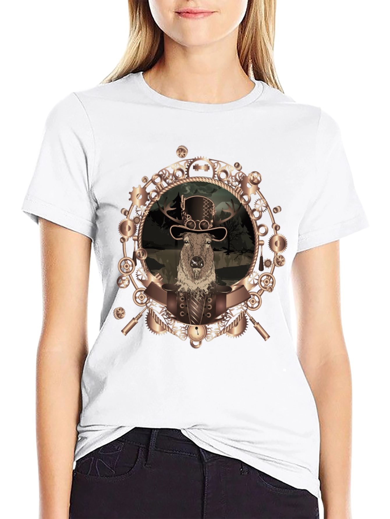 Black Steampunk Beaver T-Shirt - Unique Graphic Tee view 9