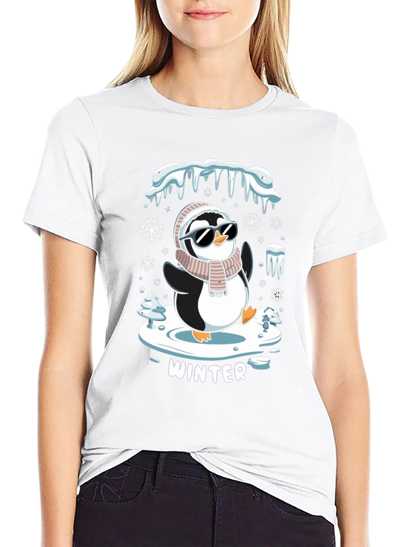 Black Winter Penguin T-Shirt - Cool Holiday Apparel view 9