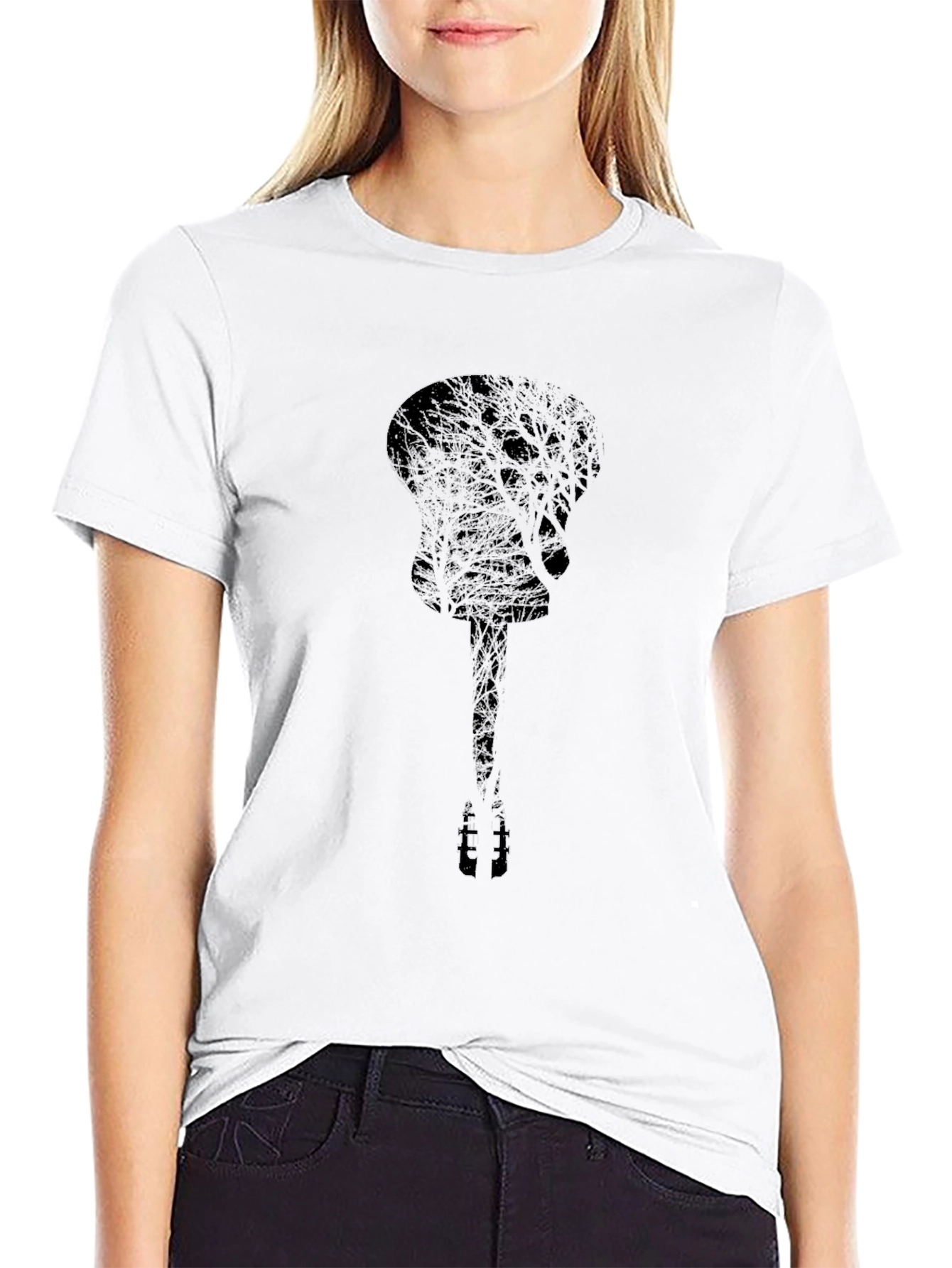 Black Guitar Tree Silhouette Black Graphic Tee view 9