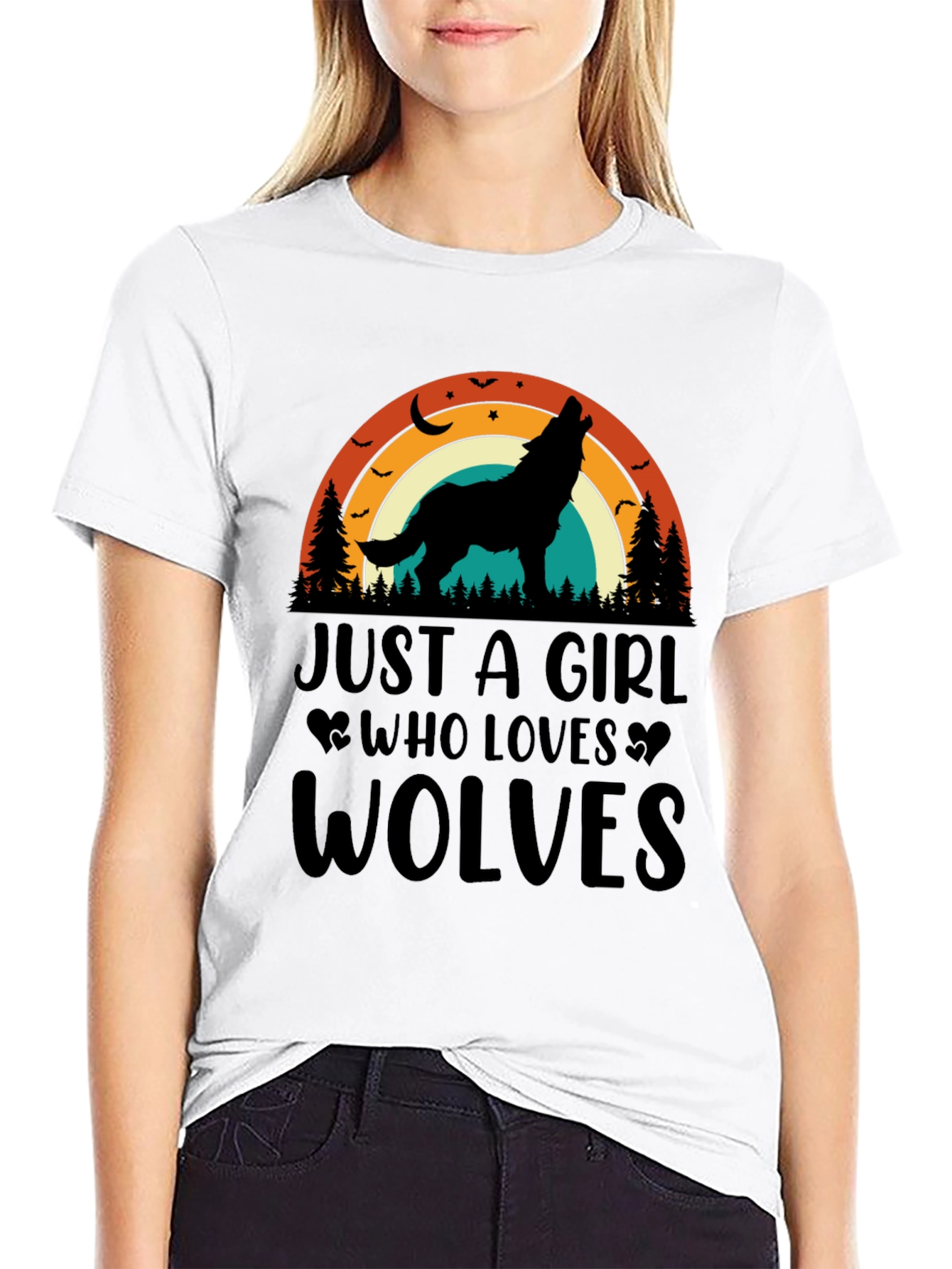 Black Wolf Lover Retro Graphic Tee view 9