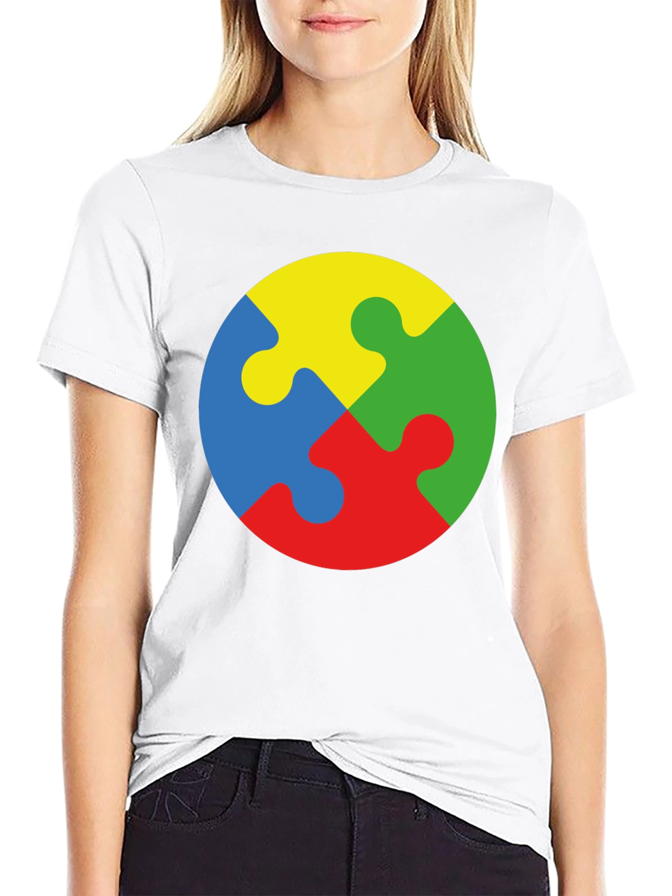 Black Autism Awareness Puzzle Piece Graphic T-Shirt view 9