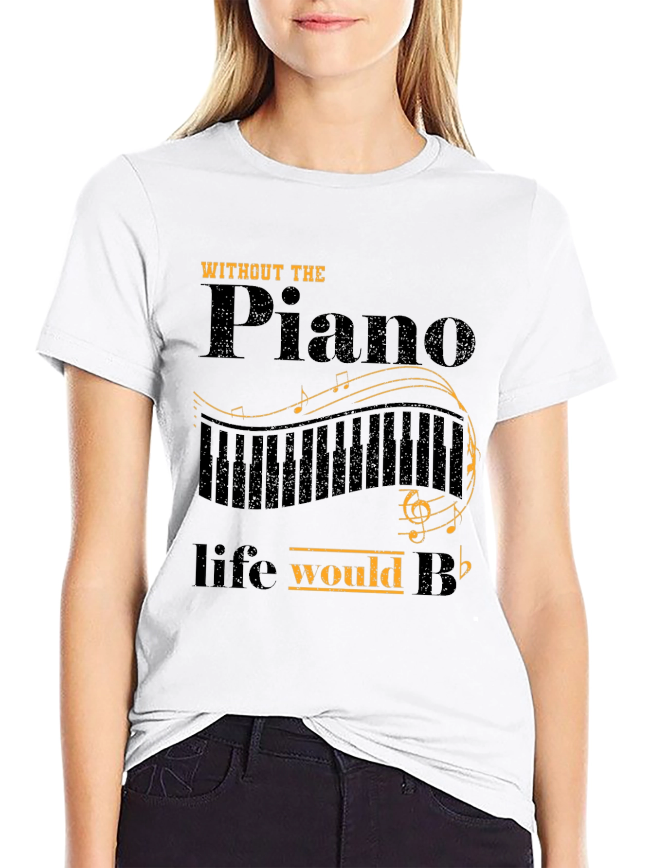 Black Piano Lover T-Shirt: Life Without Piano Would B Flat view 9