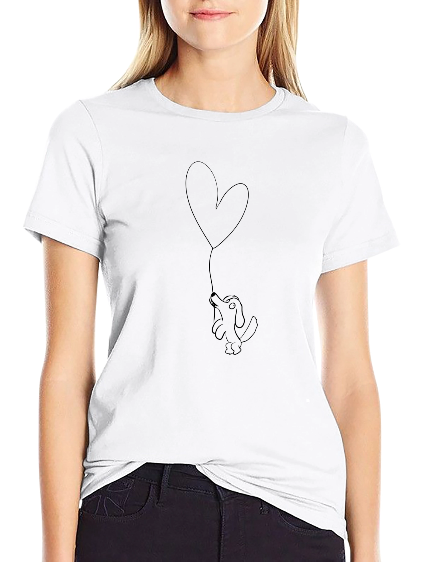 Black Dog with Heart Balloon Black T-Shirt view 9