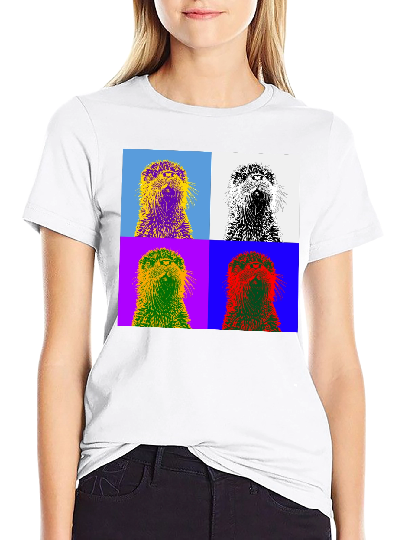 Black Pop Art Otter T-Shirt - Stylish Graphic Tee view 9