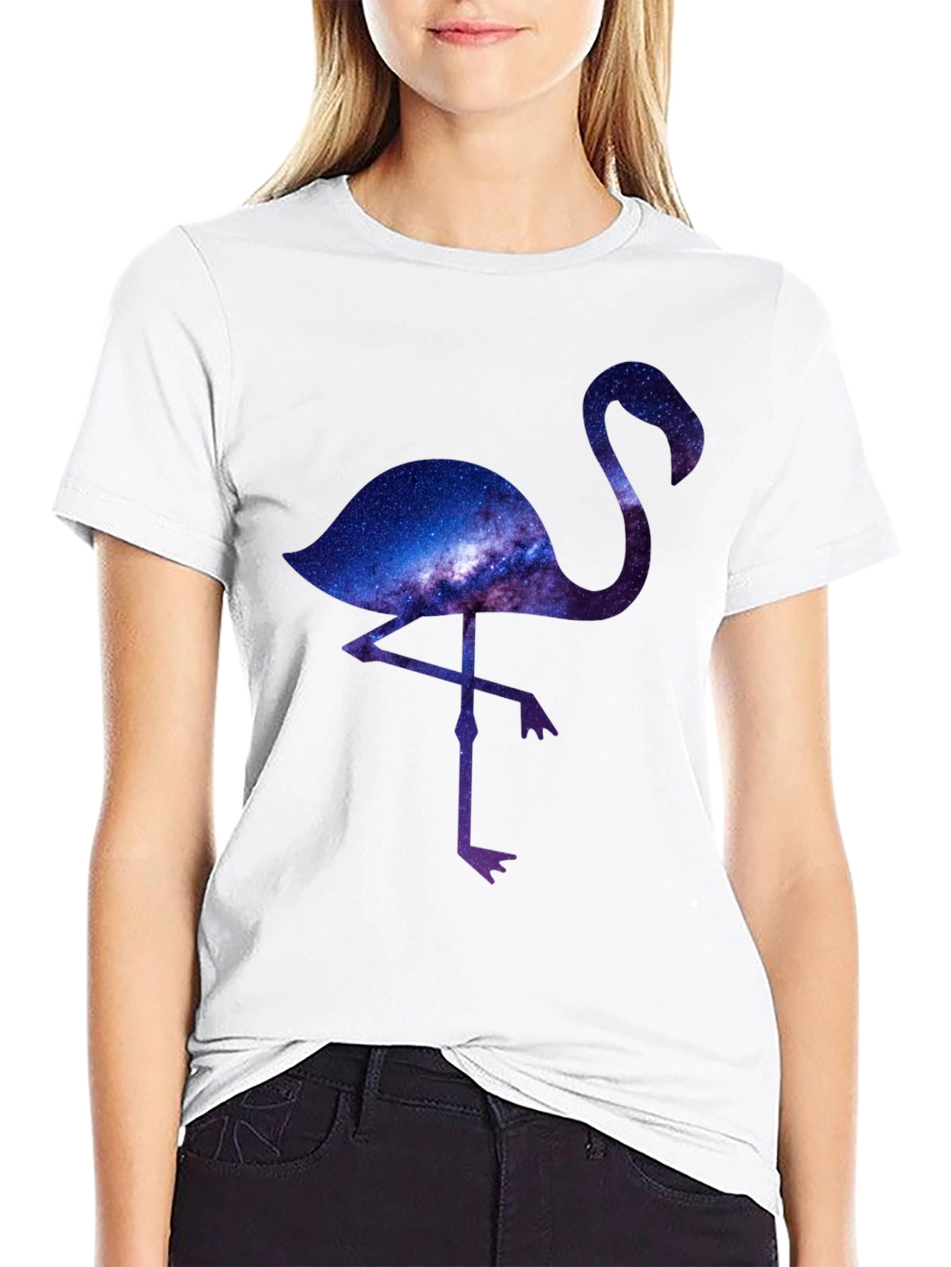 Black Galaxy Flamingo Graphic T-Shirt view 9