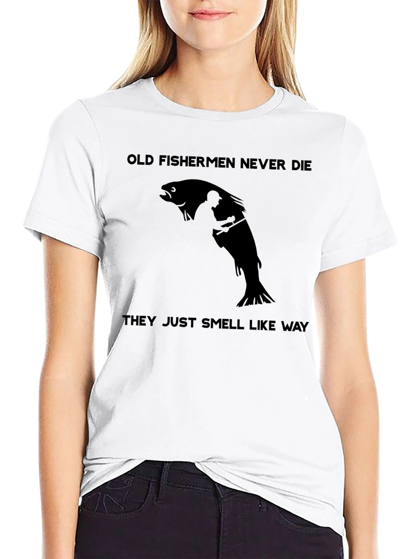 Black Old Fishermen Never Die T-Shirt - Fishing Humor Tee view 9