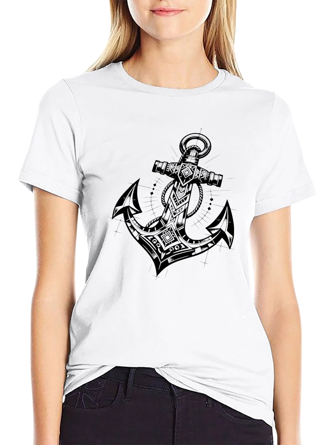 Black Men's Black T-Shirt with Anchor Graphic view 9