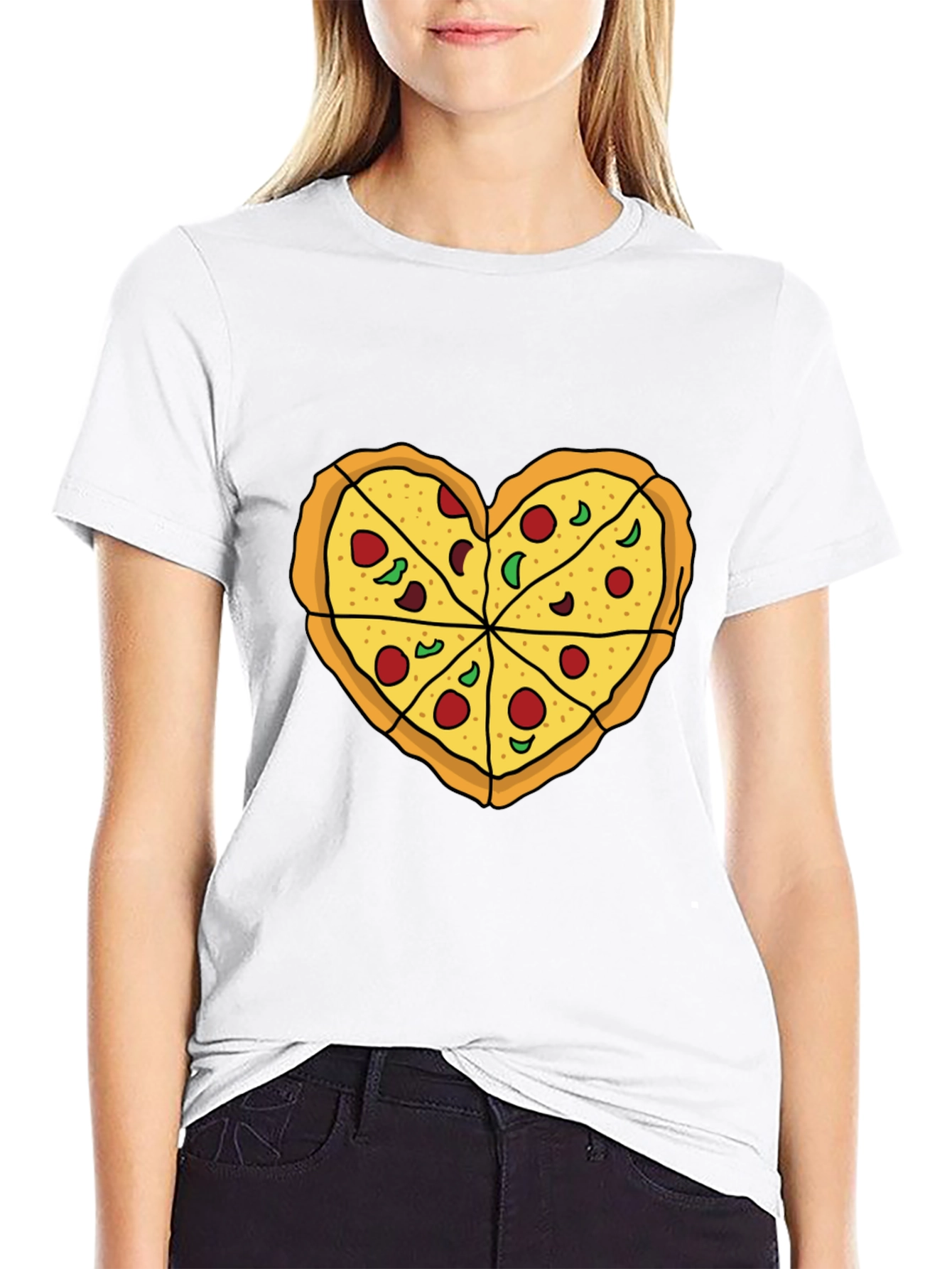 Black Pizza Heart Graphic Tee -  Food Lover's T-Shirt view 9