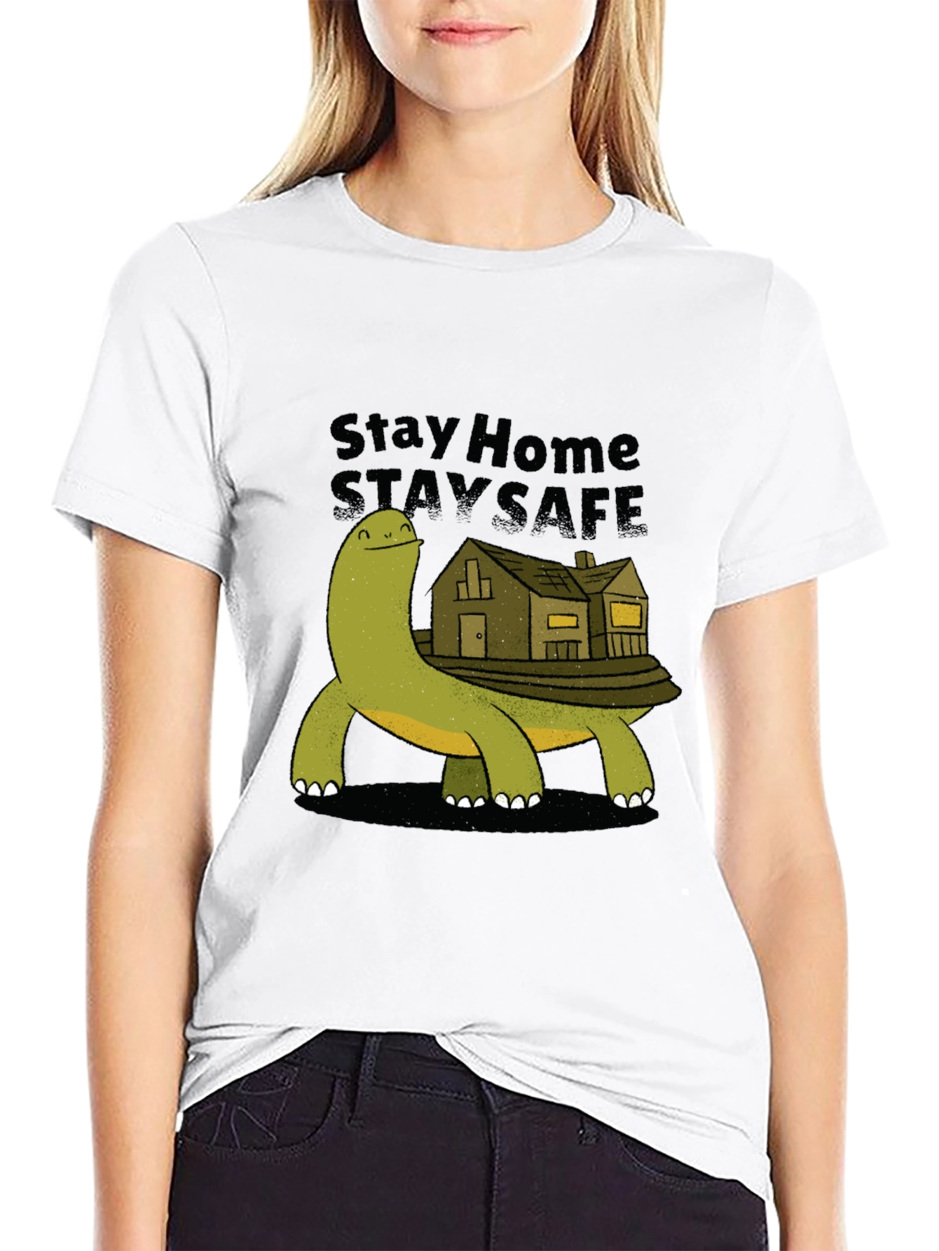 Black Stay Home Stay Safe Turtle House T-Shirt view 9