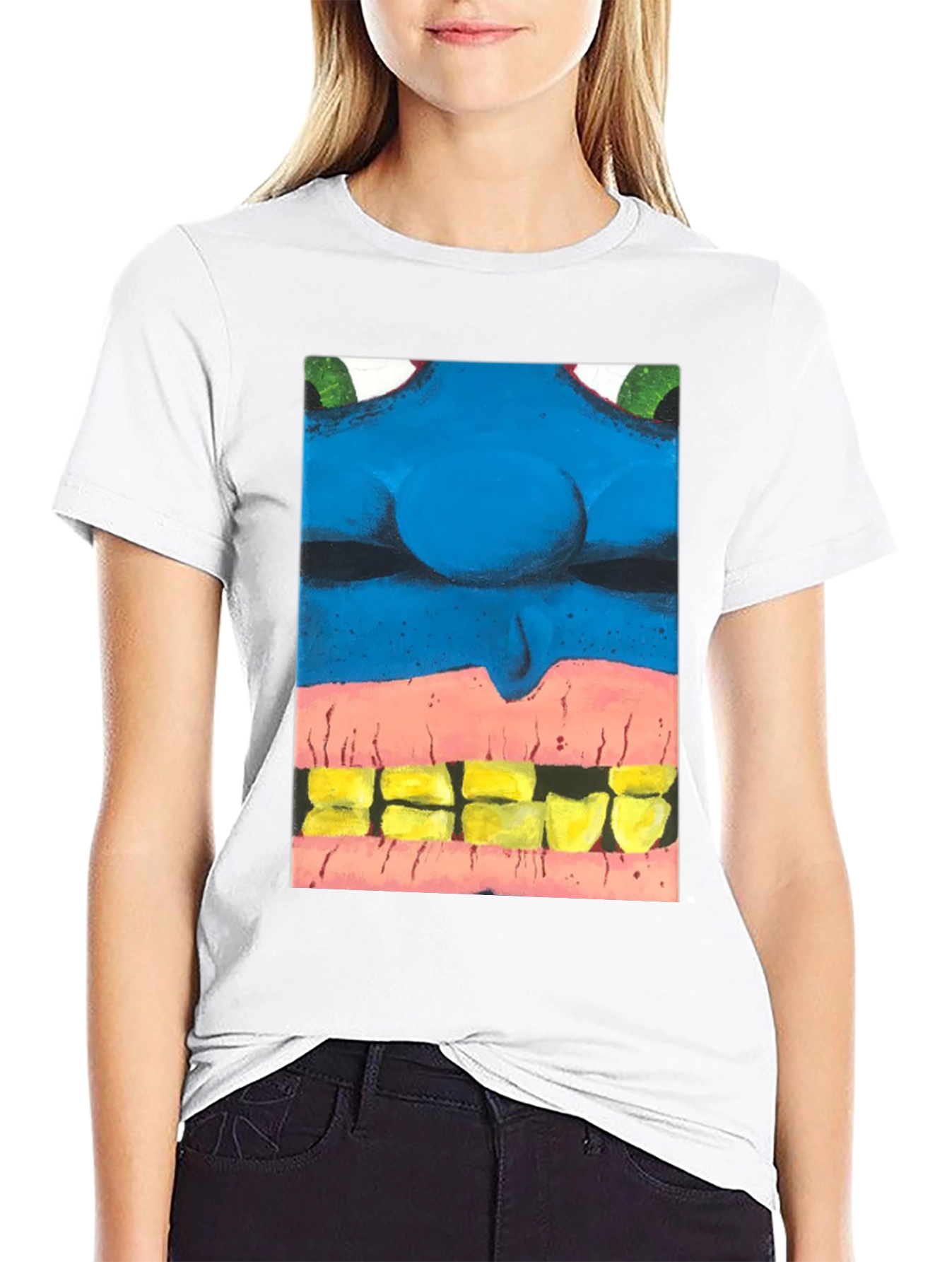 Black Blue Monster Face Graphic Tee - Unique Design view 9