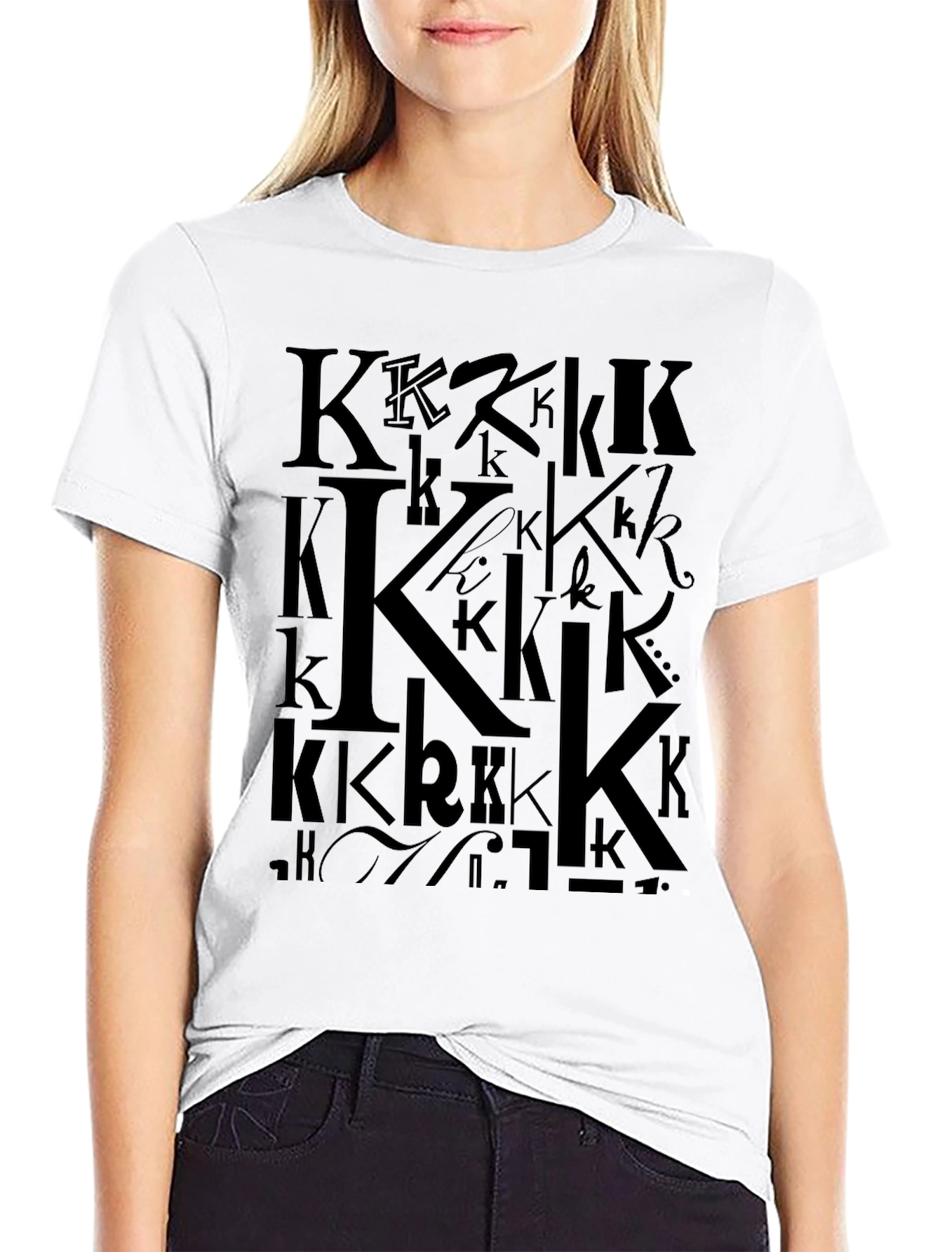 Men's Black Graphic T-Shirt - Letter K Design - 9