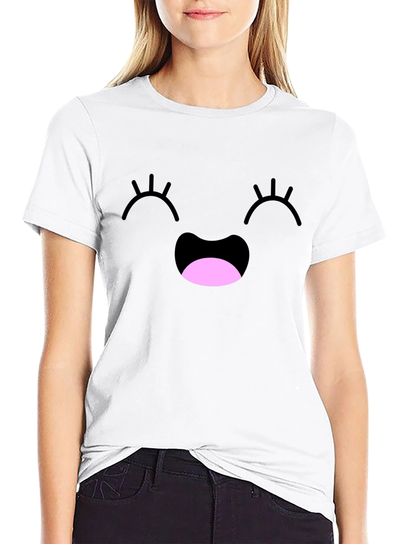Black Happy Face Graphic Tee - Black Cotton Blend view 9