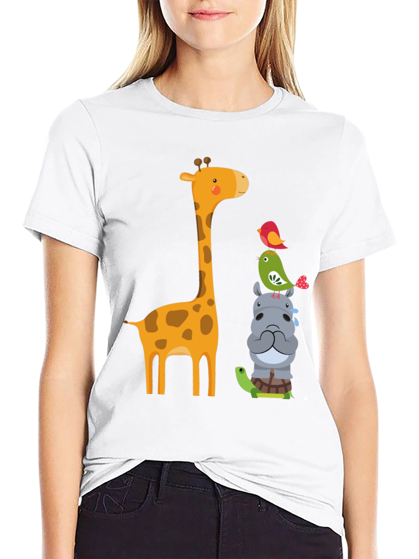 Black Cute Animal Stack T-Shirt view 9