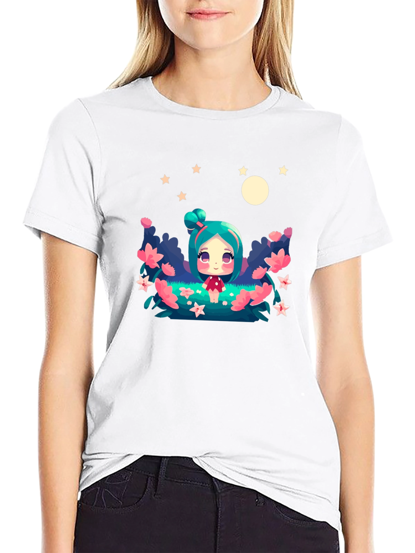 Black Cute Cartoon Fairy Graphic Tee - Black Unisex T-Shirt view 9