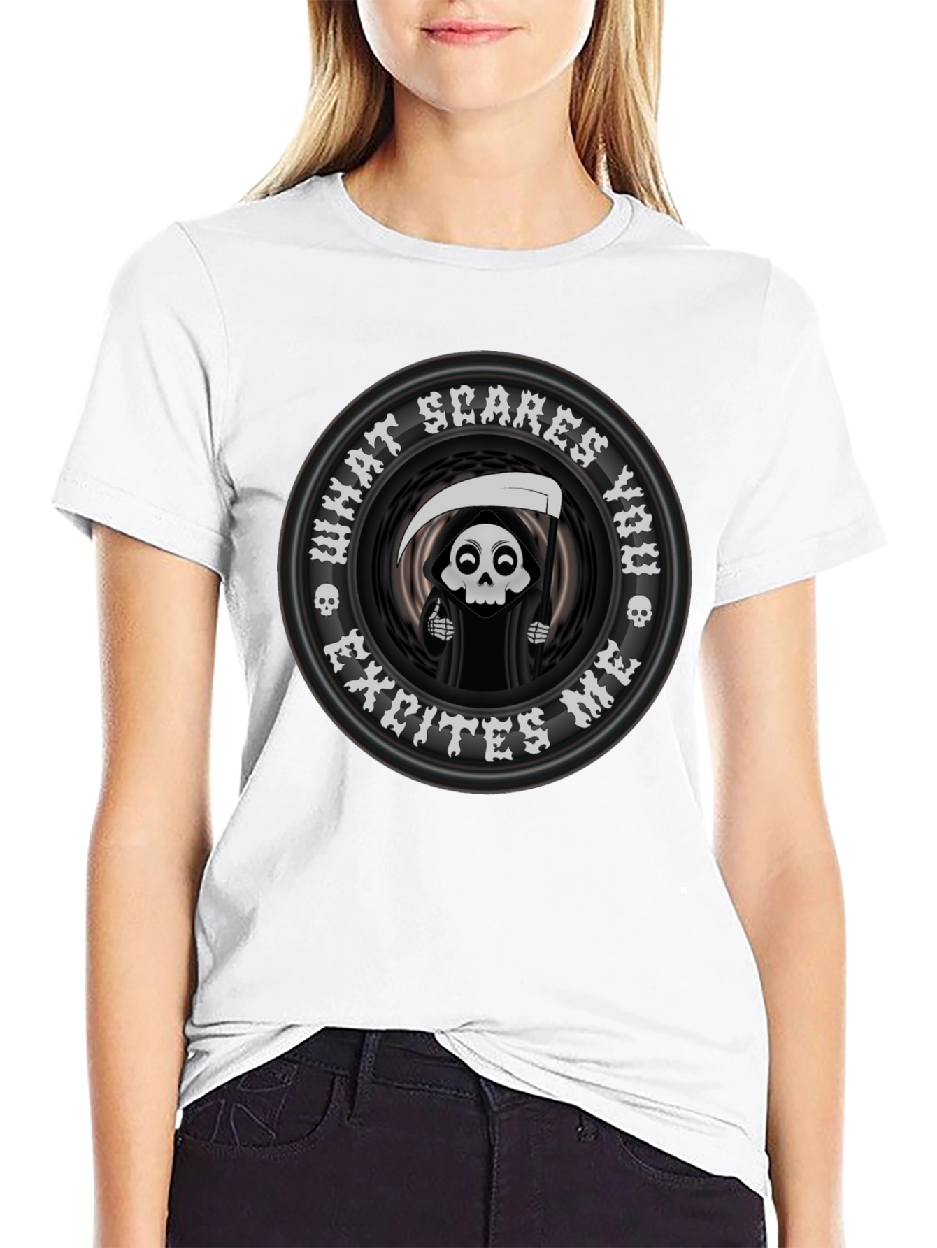 Black Funny Grim Reaper 'What Scares You' Graphic T-Shirt view 9