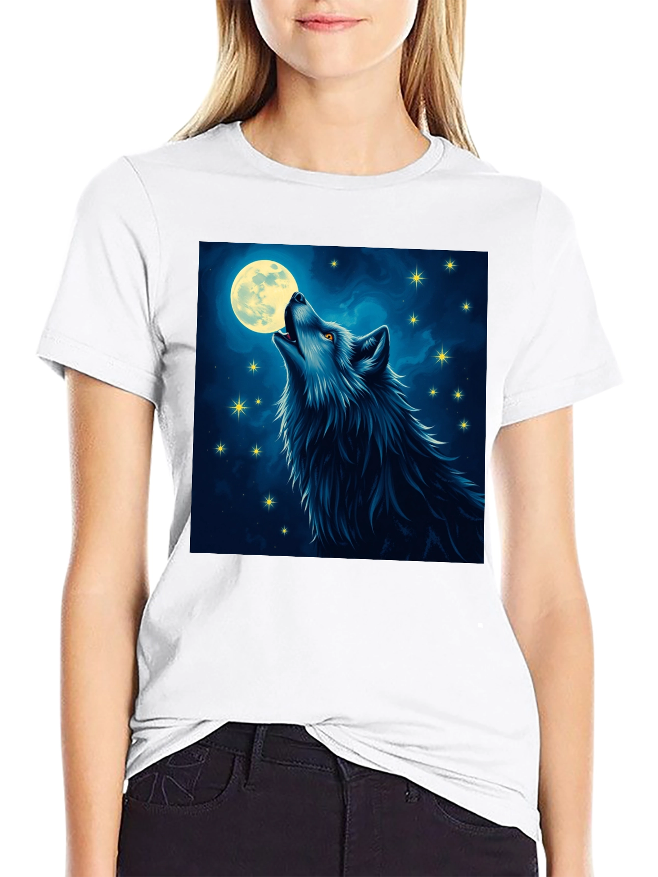 Black Wolf Moon T-Shirt - Mystical Night Design view 9