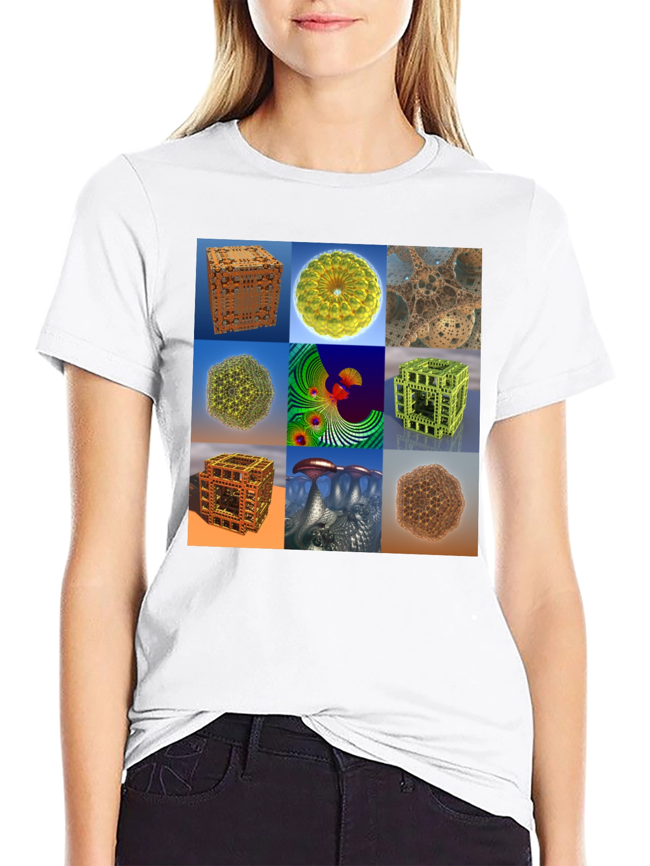 Black Fractal Art Print Tee - Unique Design T-Shirt view 9