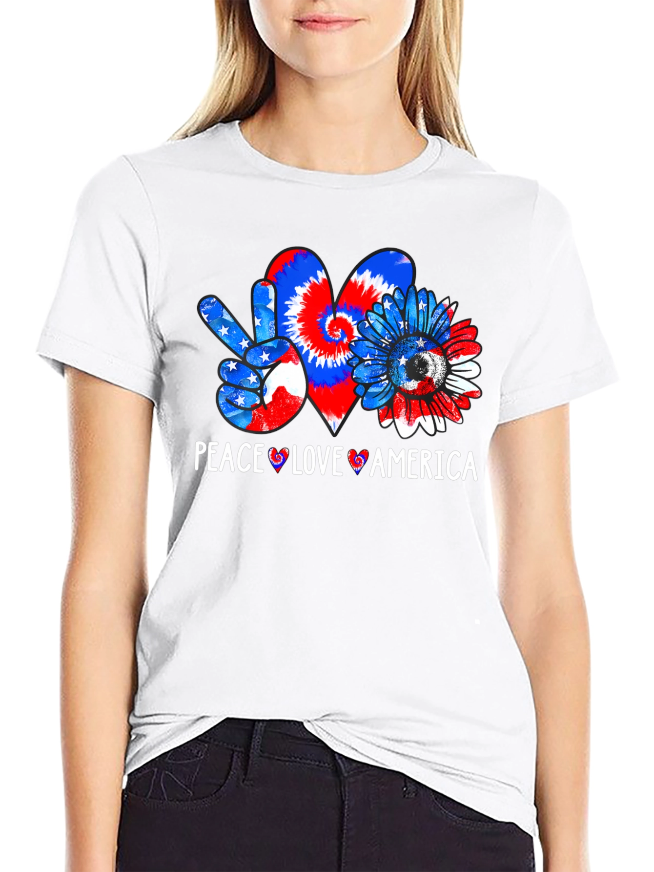 Black Patriotic Peace Love America T-Shirt view 9