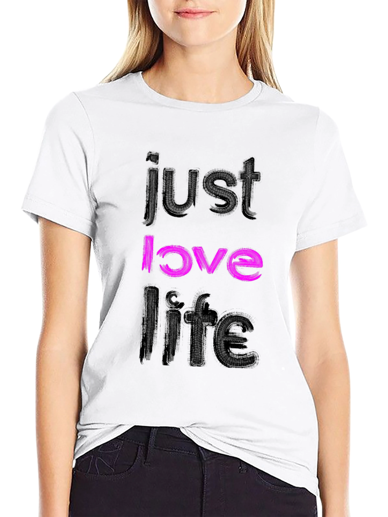 Black Just Love Life Black Graphic Tee view 9