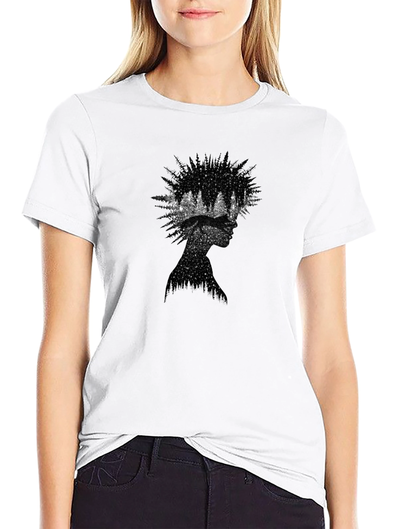Black Nature Silhouette Graphic Tee - Black Cotton Blend view 9