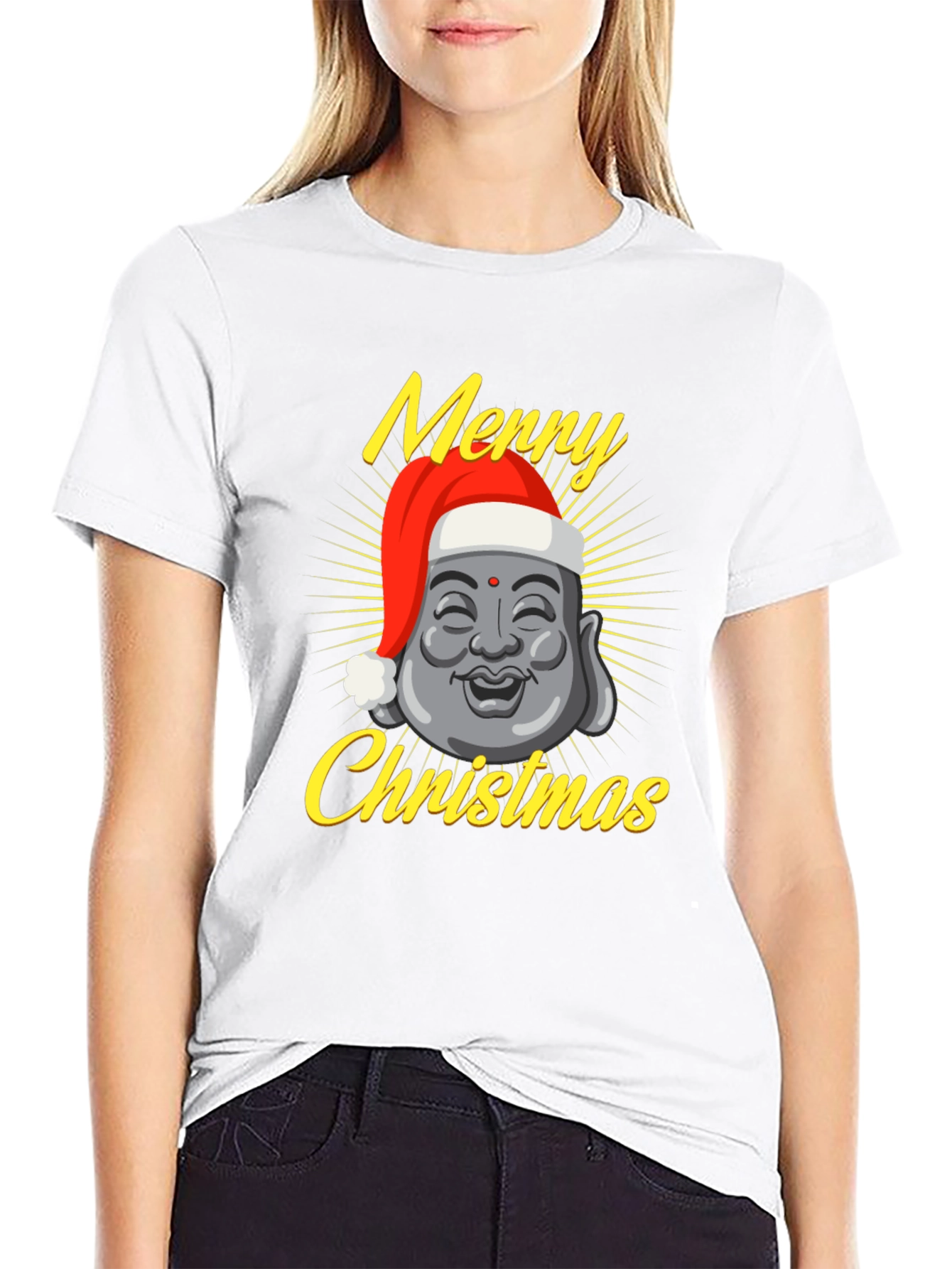 Black Merry Christmas Buddha T-Shirt view 9