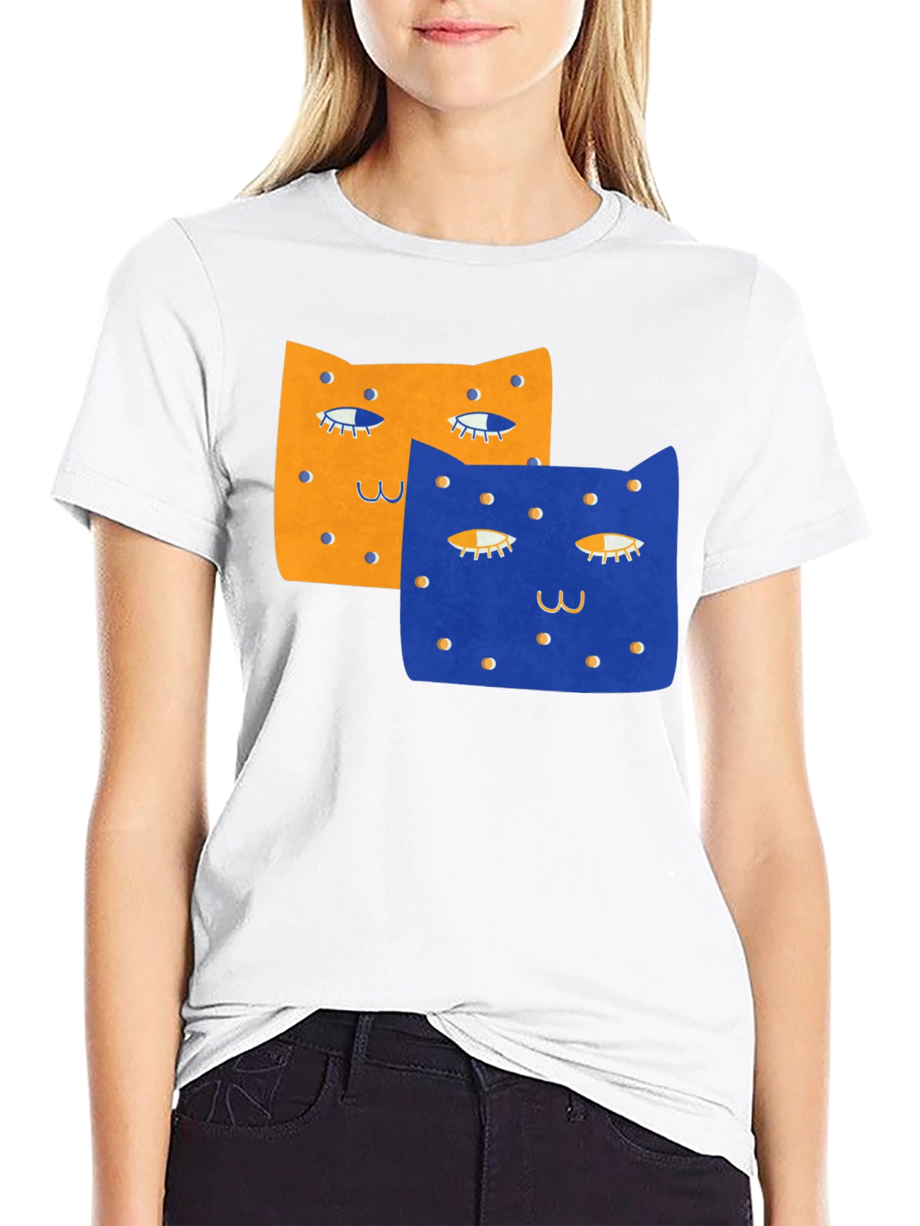 Black Whimsical Cat Print T-Shirt - Black view 9