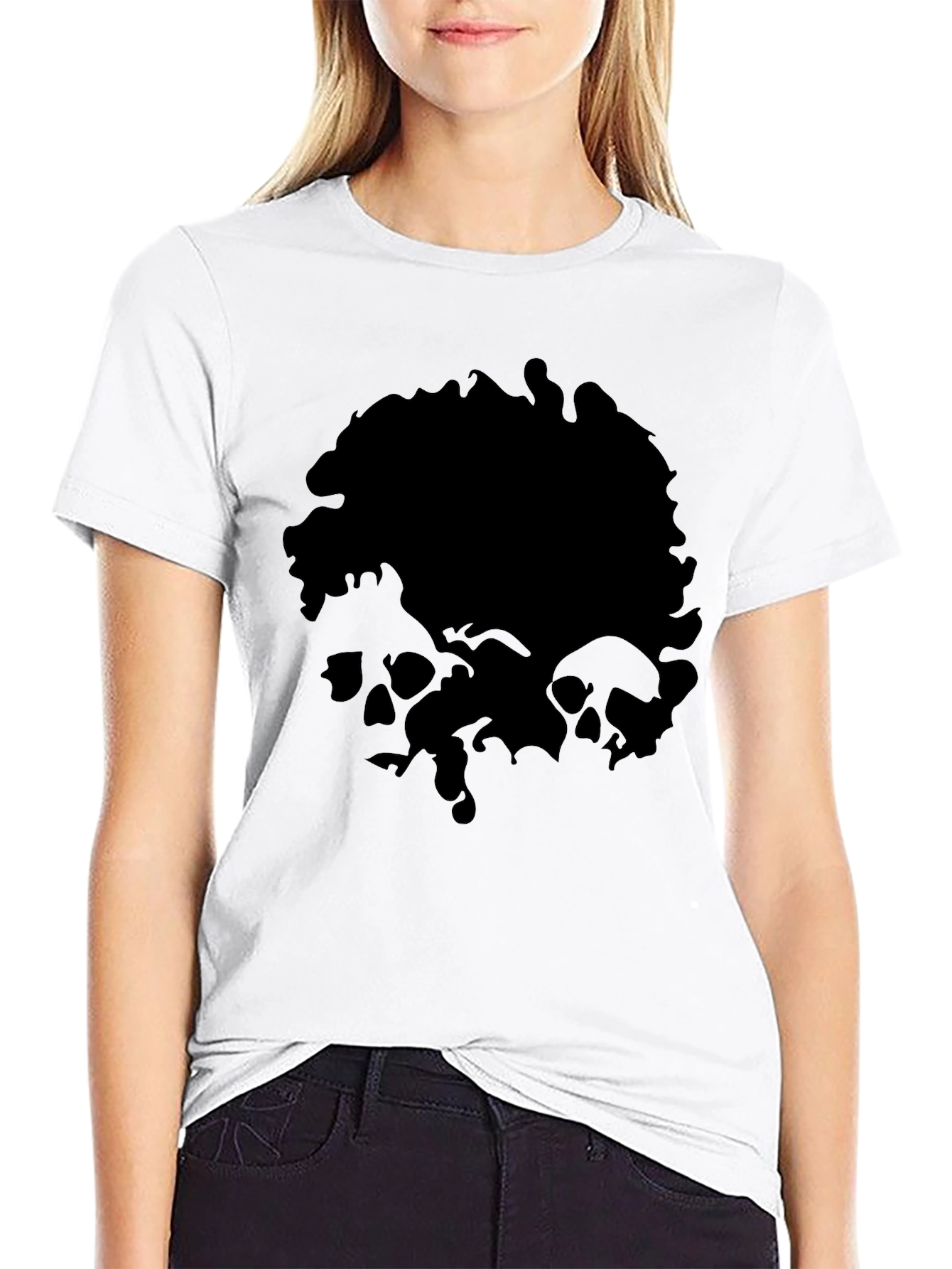 Black Skull Graphic Print Men's Black T-Shirt view 9