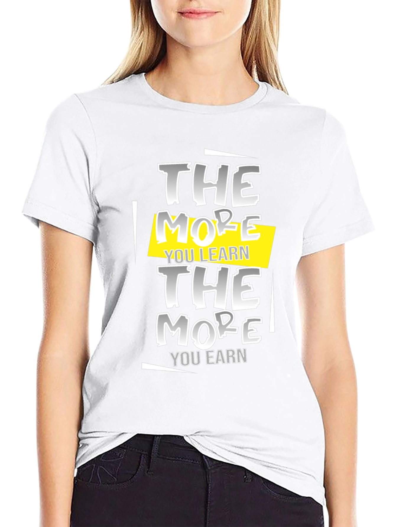Black The More You Learn Graphic Tee - Motivational Shirt view 9