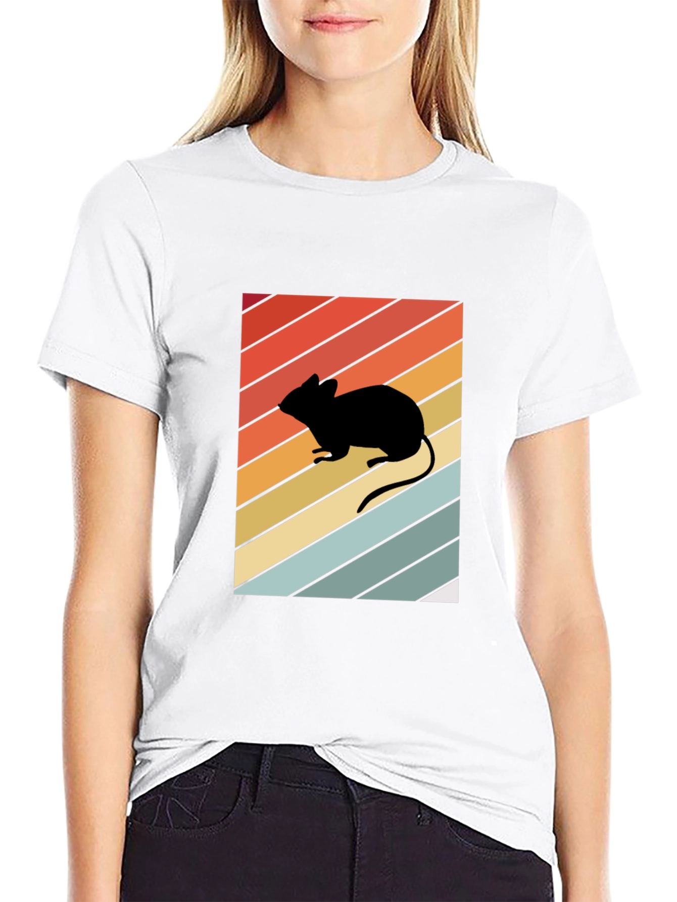 Black Retro Mouse Silhouette Graphic T-Shirt view 9