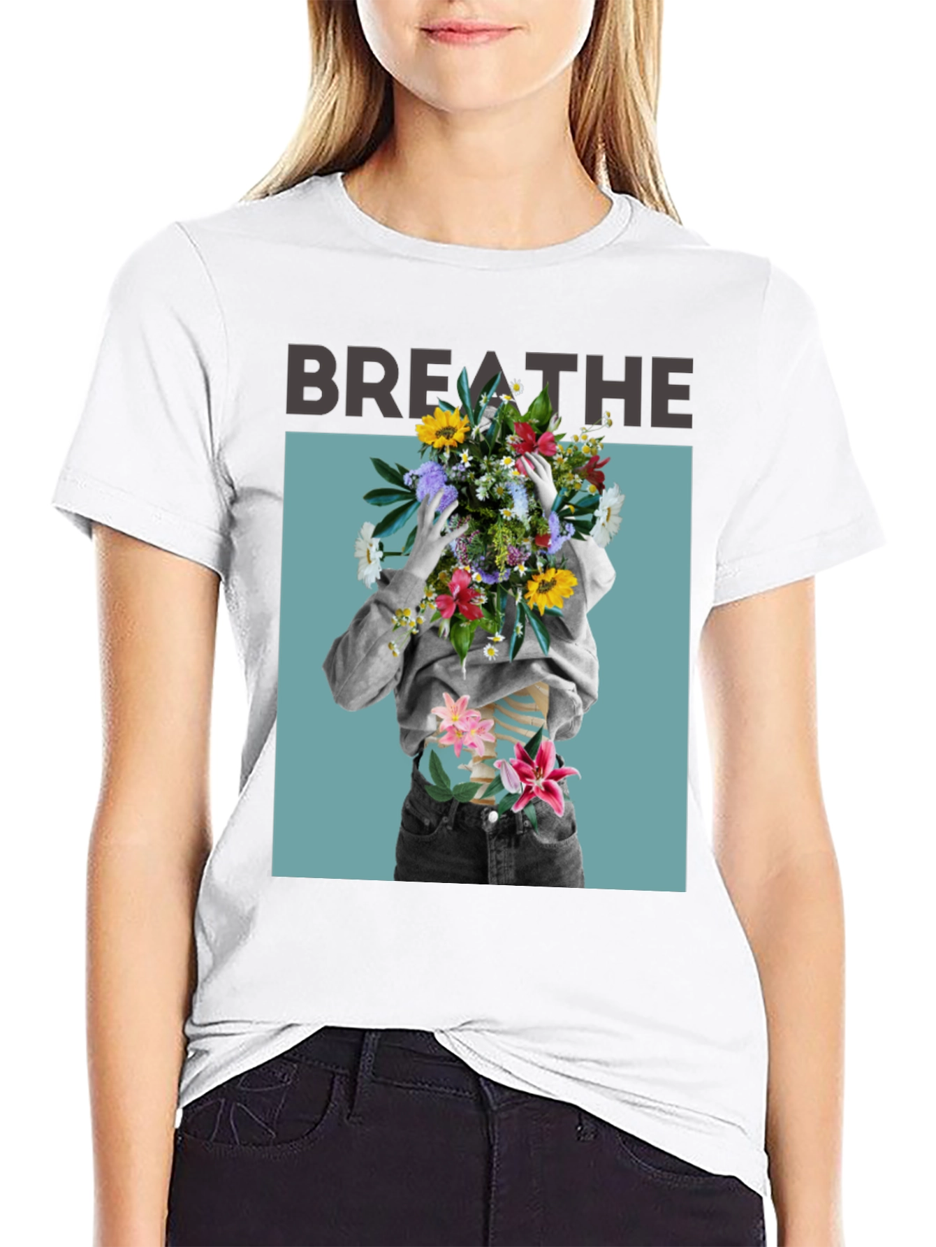 Black Breathe Floral Graphic Black T-Shirt view 9