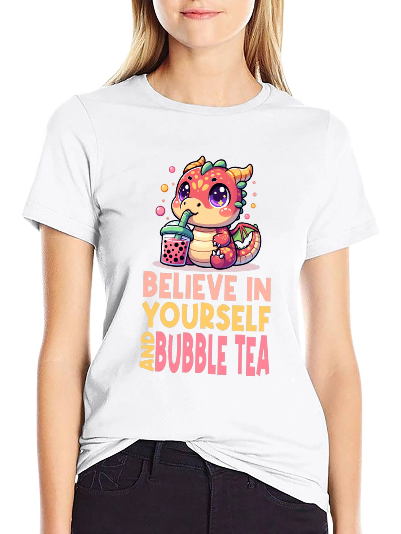 Black Believe In Yourself & Bubble Tea T-Shirt view 9