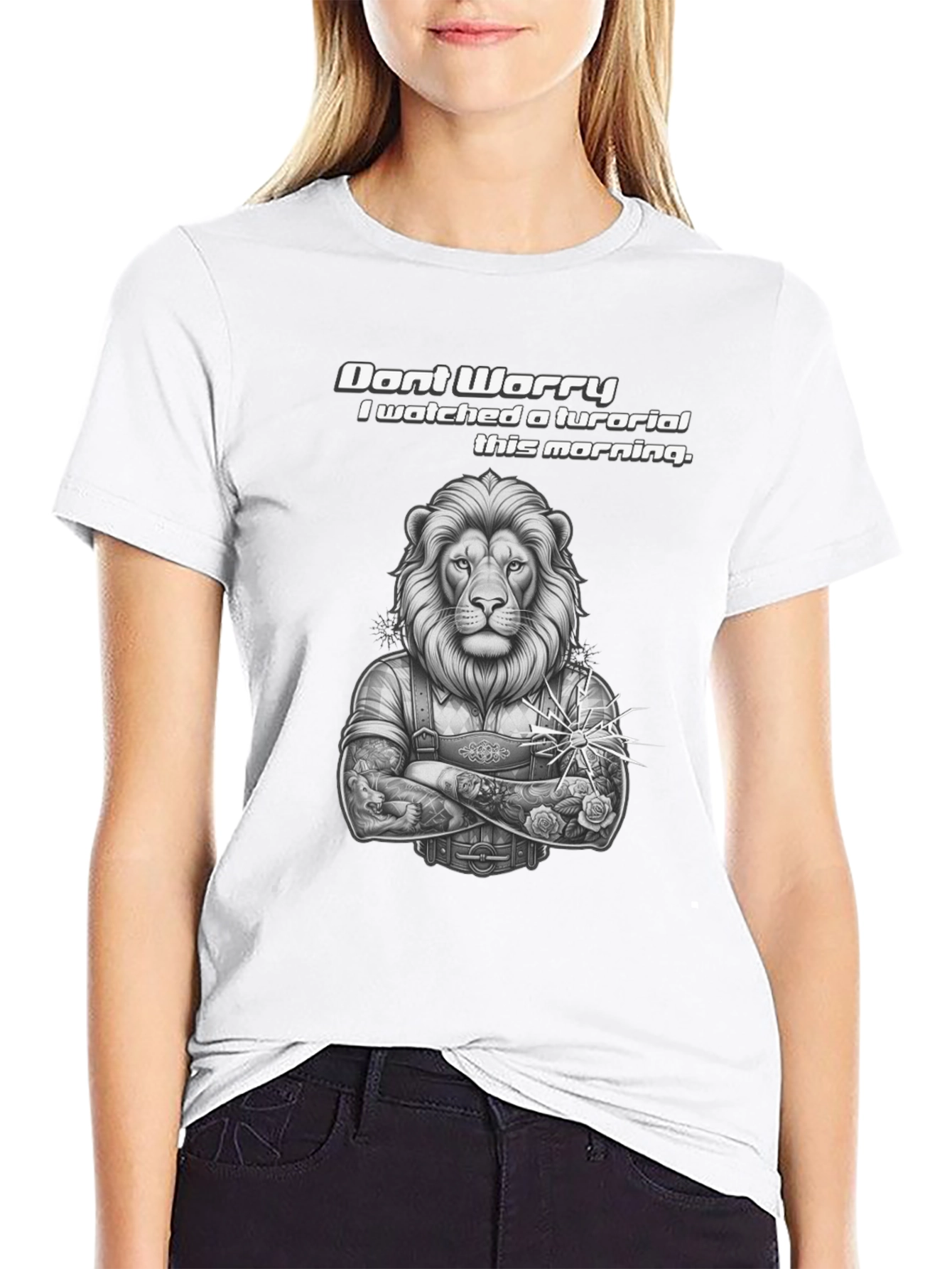 Lion Tutorial Graphic T-Shirt - Black Crew Neck - 9