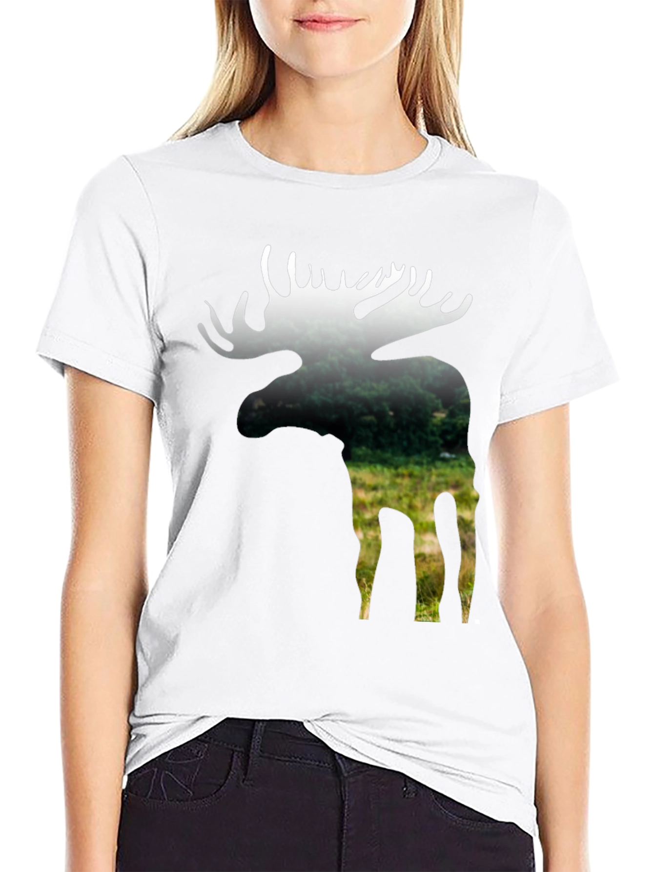 Black Nature Moose Graphic Tee - Black Cotton Blend view 9