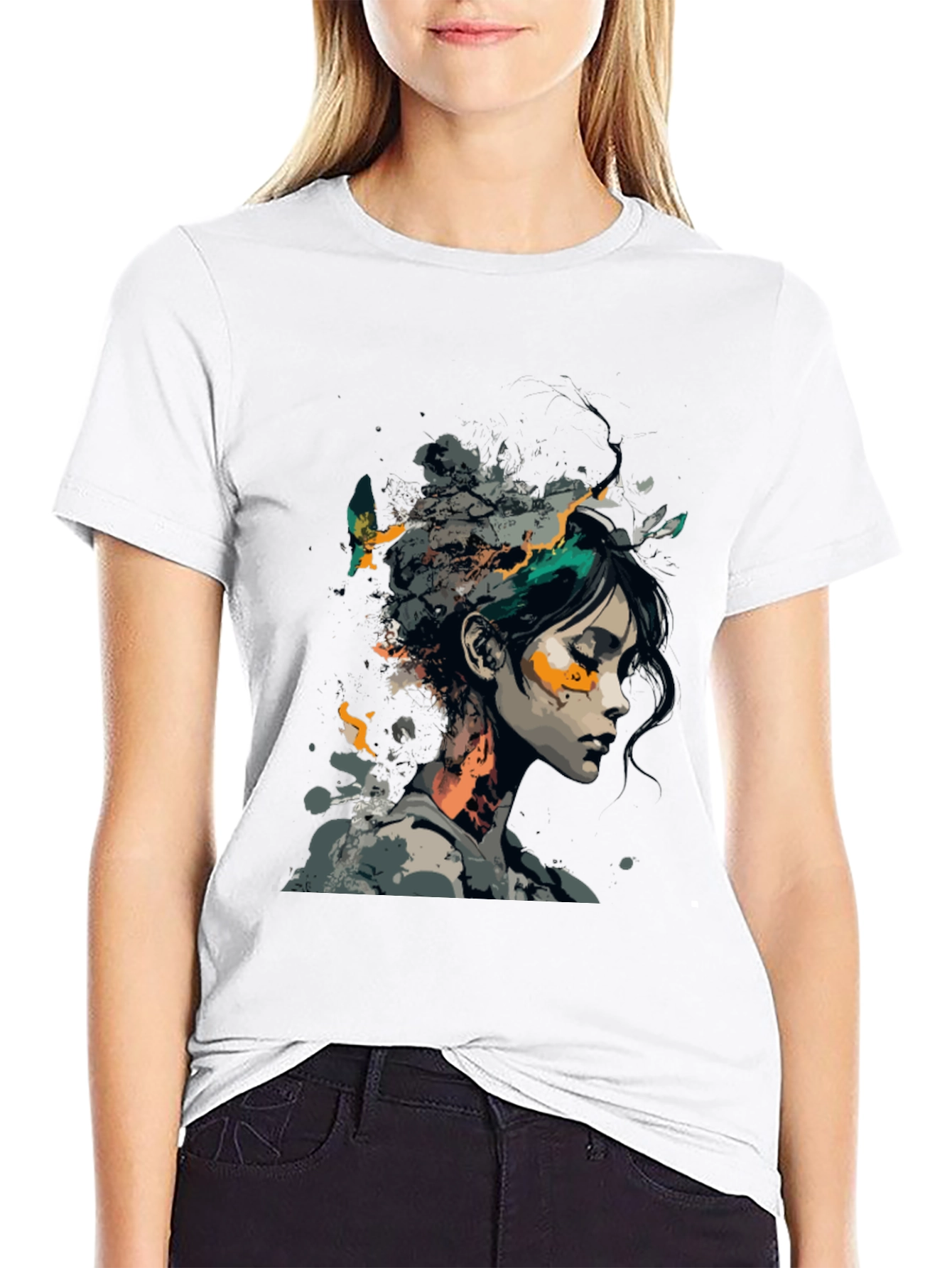 Black Artistic Woman Graphic Black T-Shirt view 9