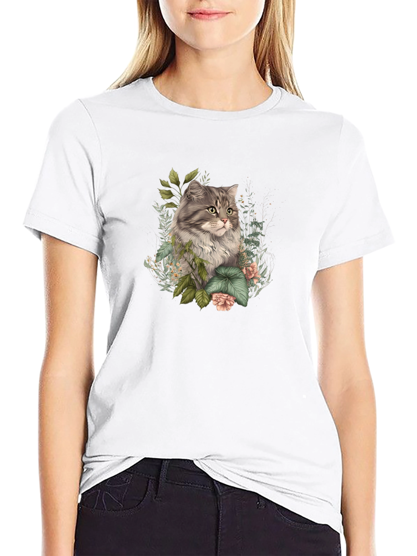 Black Floral Cat Graphic Tee - Stylish Comfort view 9