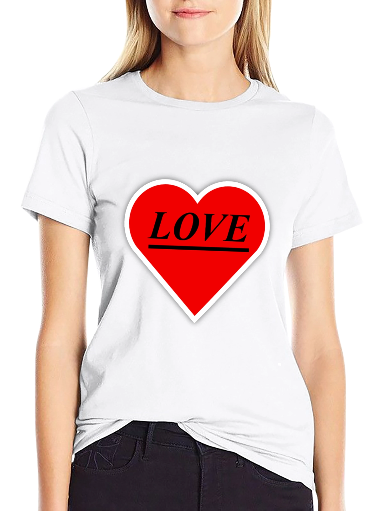 Black Love Heart Graphic Tee - Black Cotton T-Shirt view 9