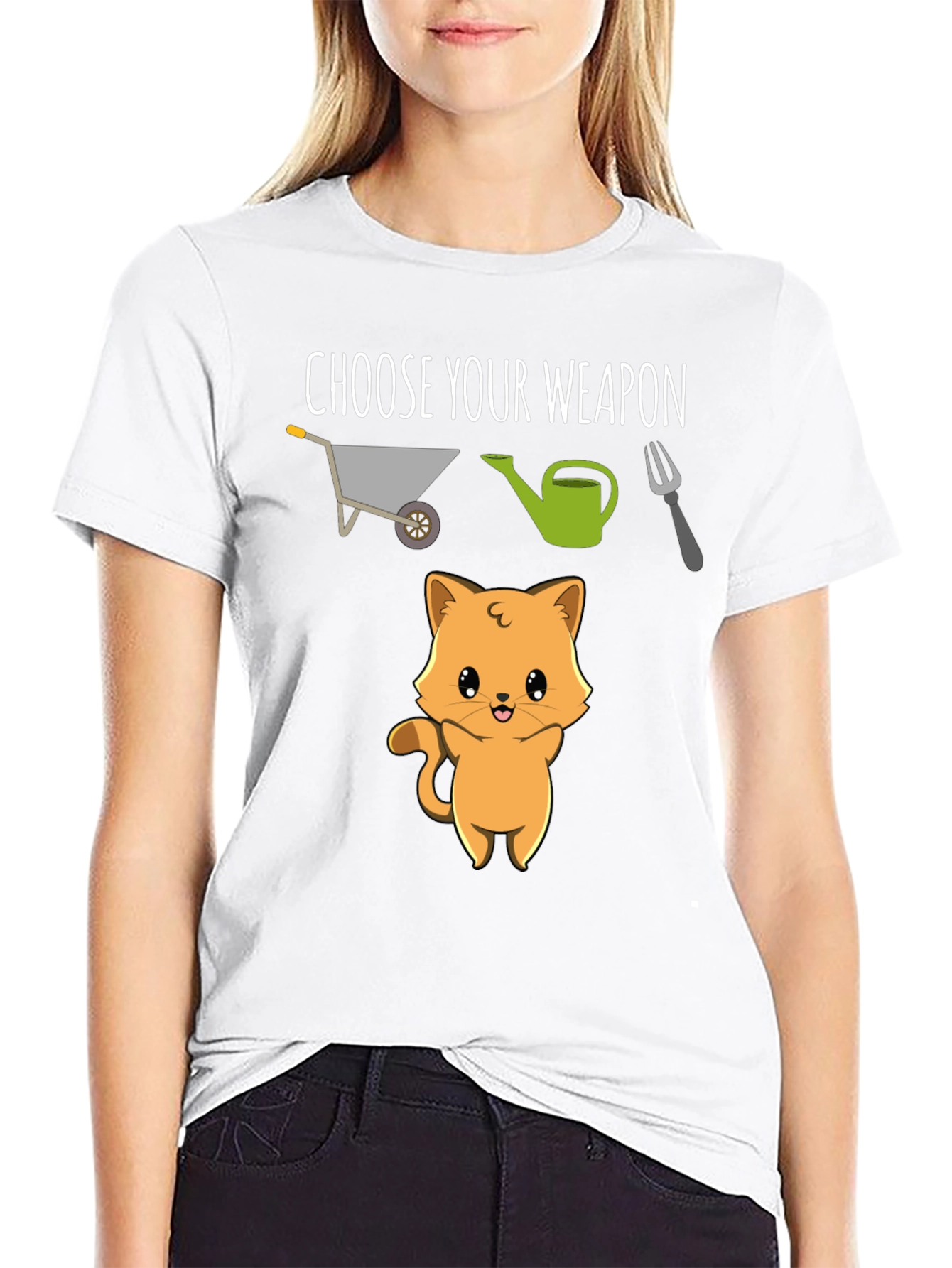 Black Choose Your Weapon Cute Cat T-Shirt view 9