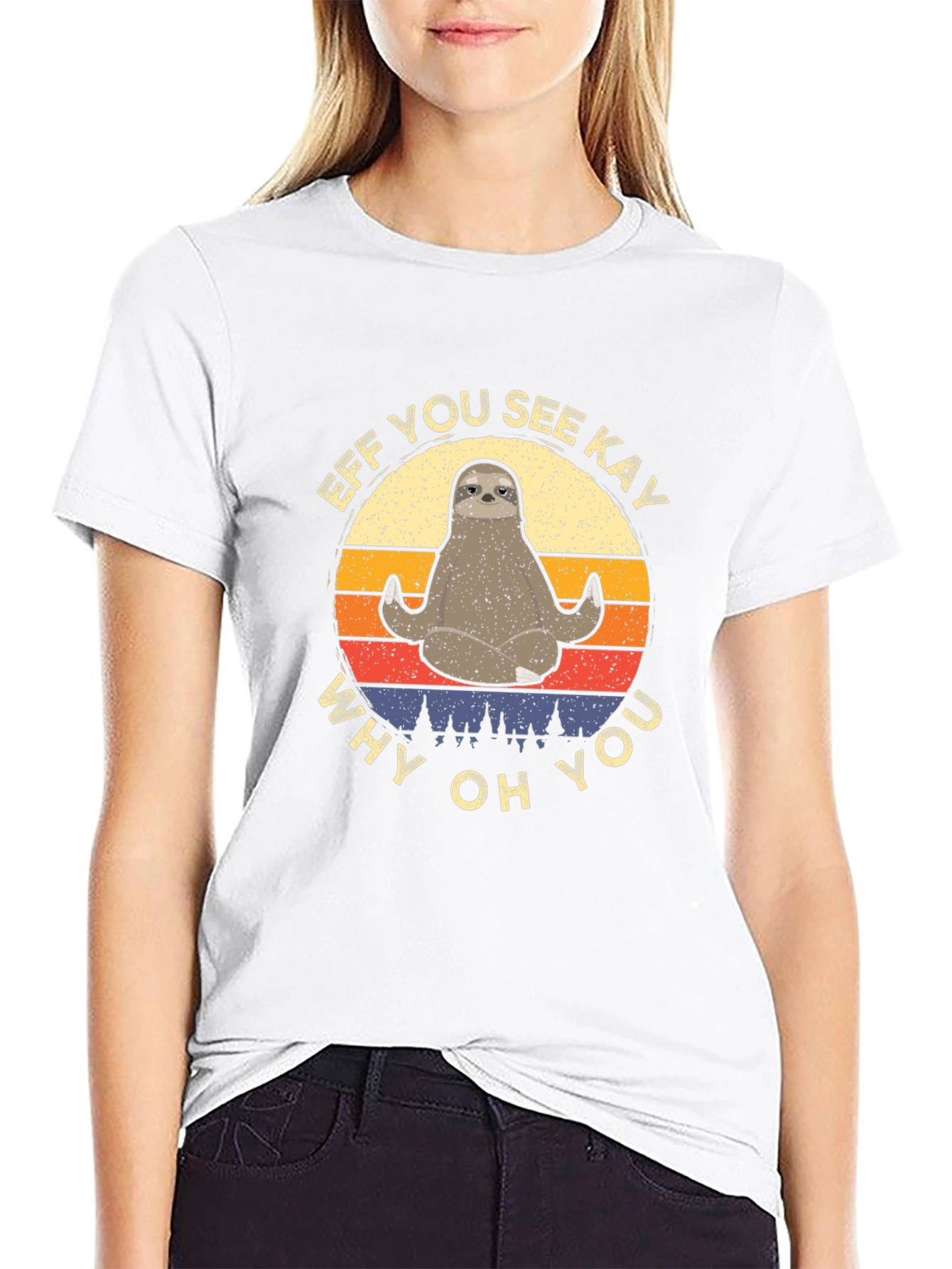 Black Funny Sloth Yoga T-Shirt - Eff You See Kay view 9