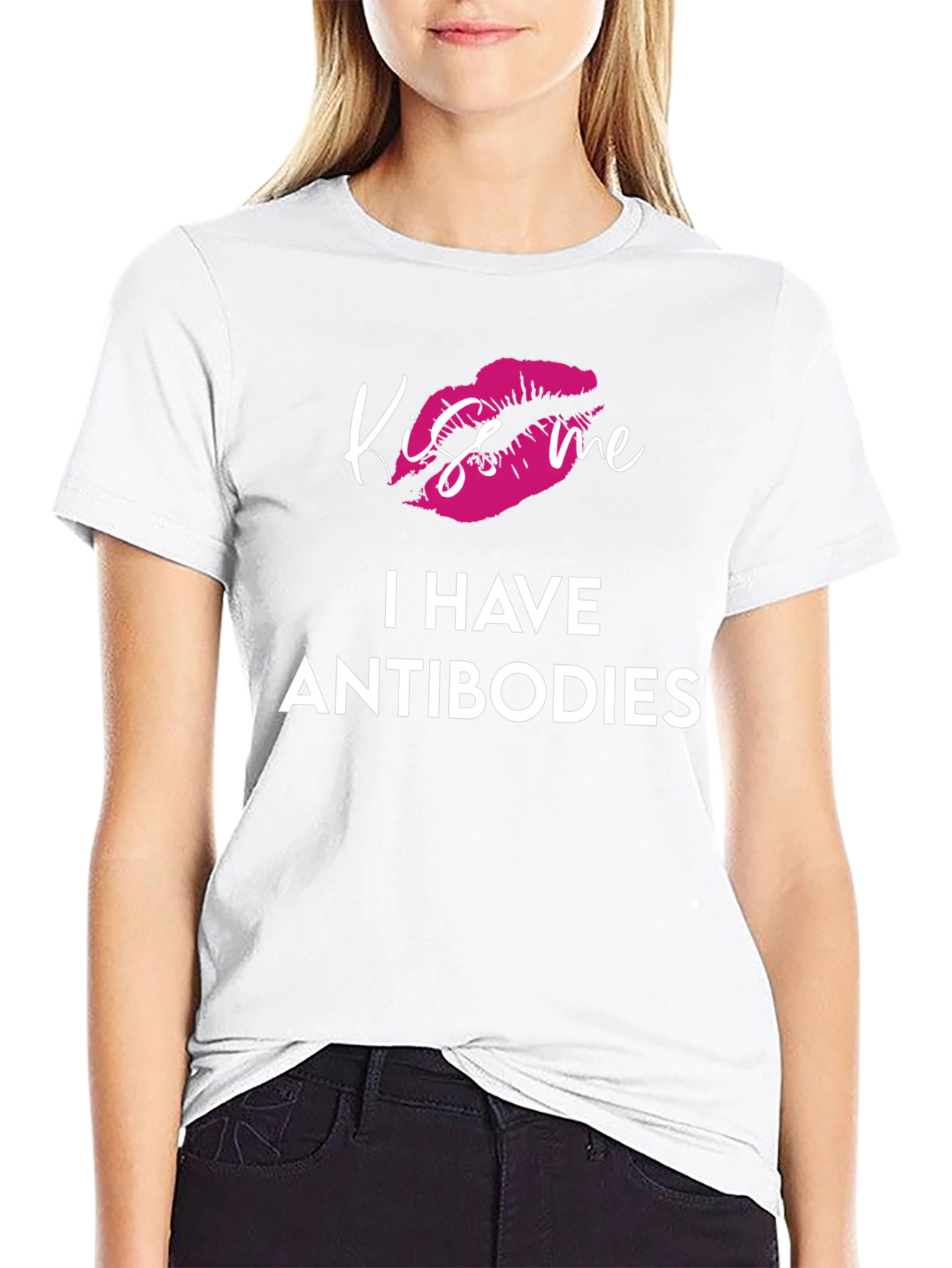 Black Kiss Me I Have Antibodies Graphic T-Shirt view 9