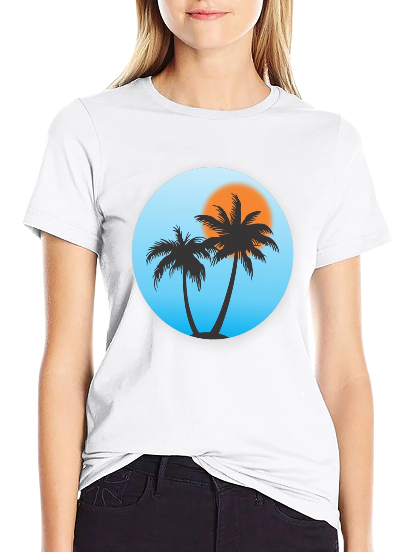 Black Tropical Palm Tree Black T-Shirt view 9