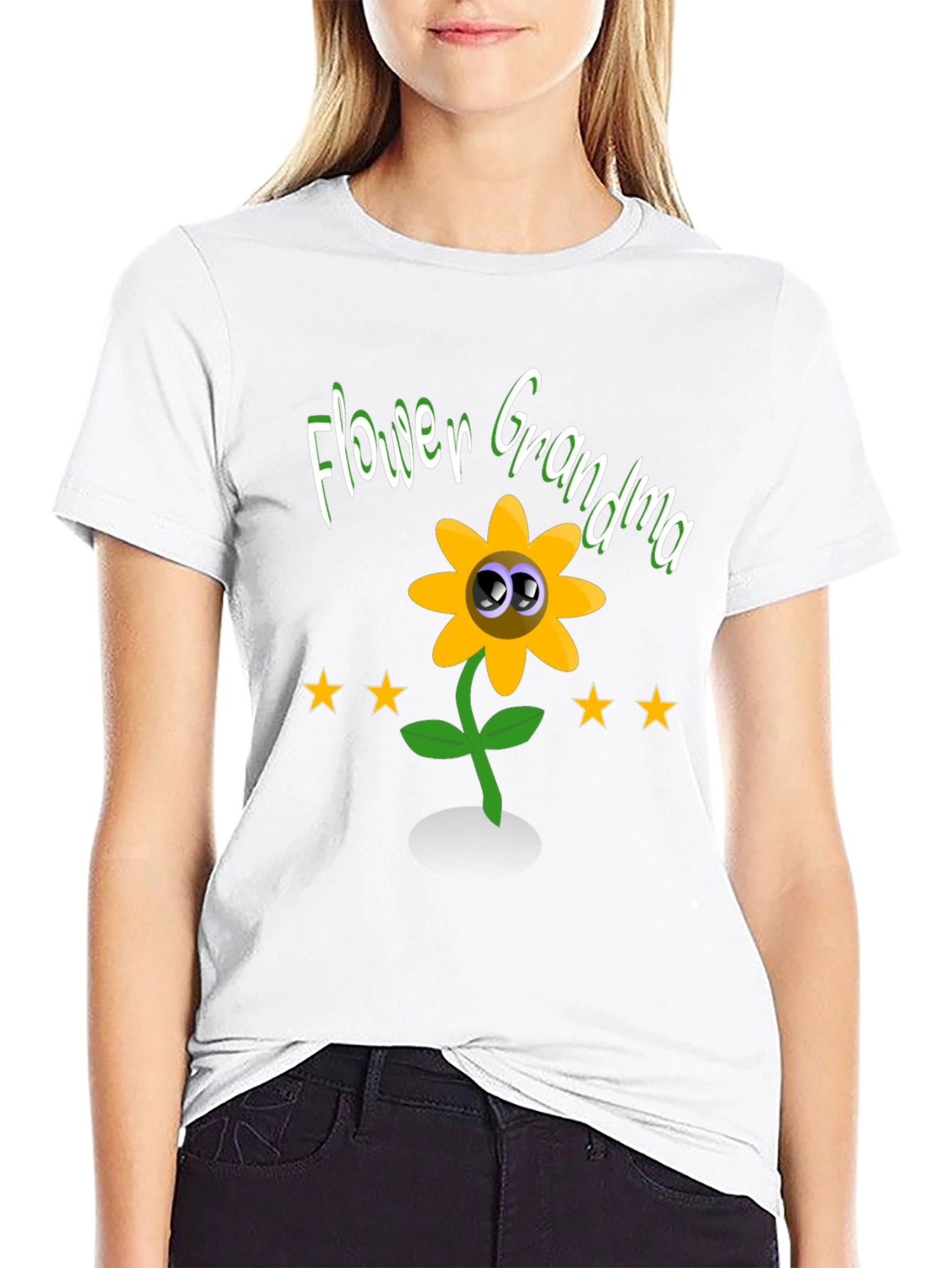 Black Flower Grandma T-Shirt - Cute Cartoon Sunflower Tee view 9