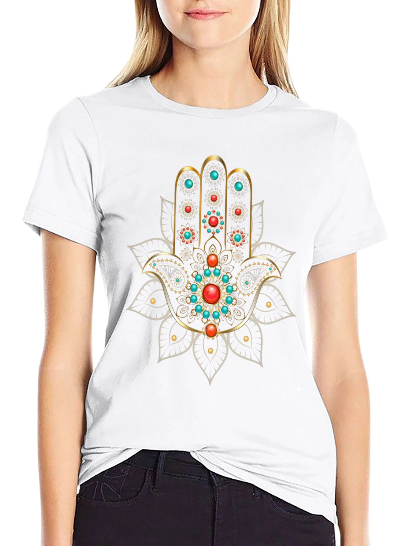 Black Hamsa Hand Graphic Print Black T-Shirt view 9